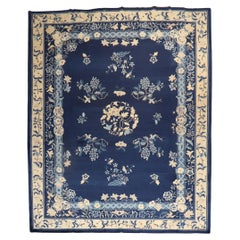 Antique Zabihi Collection Lovely Floral Blue Chinese Room Size Rug