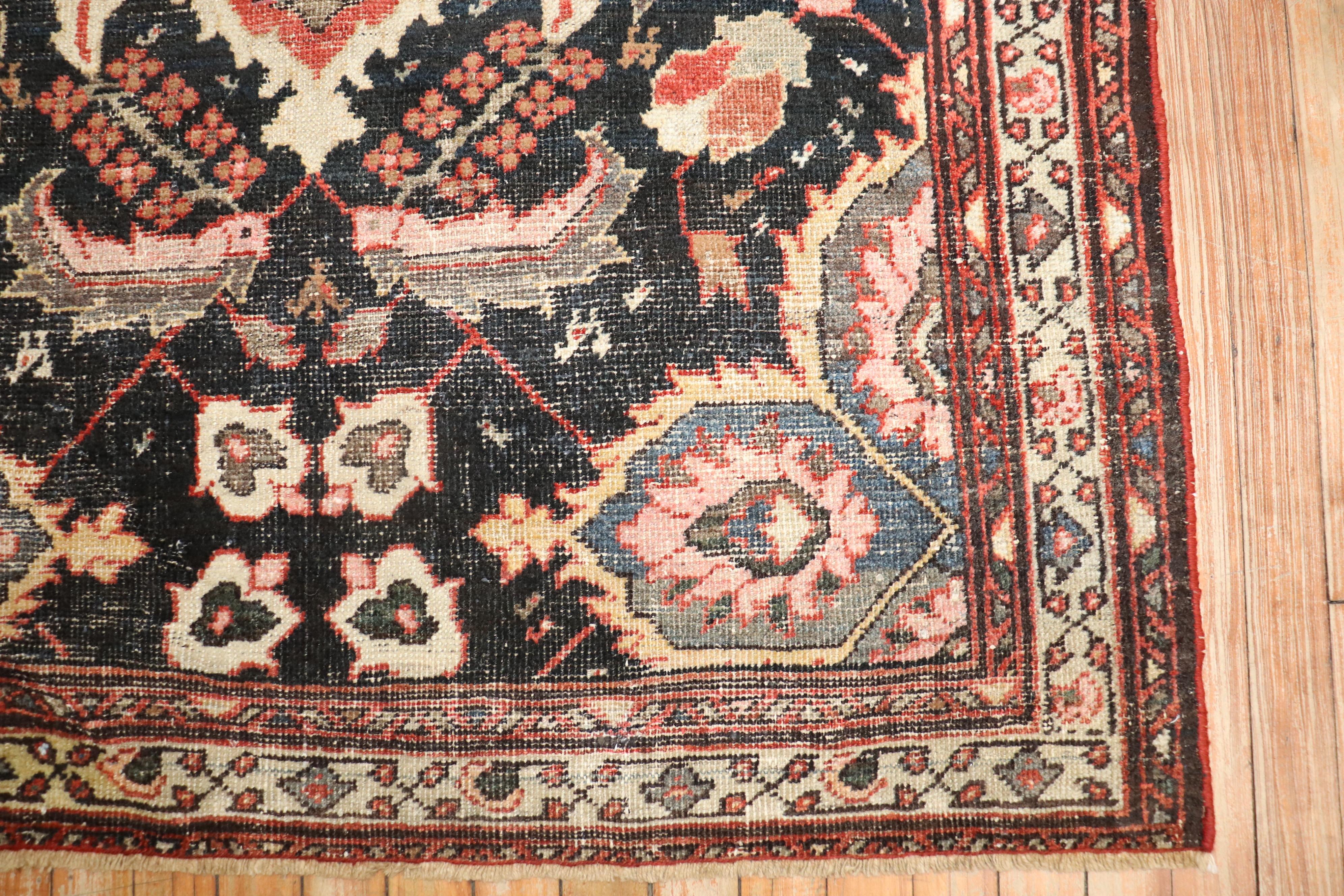 Sultanabad Zabihi Collection  Masculine Antique Persian Mahal Accent Rug For Sale