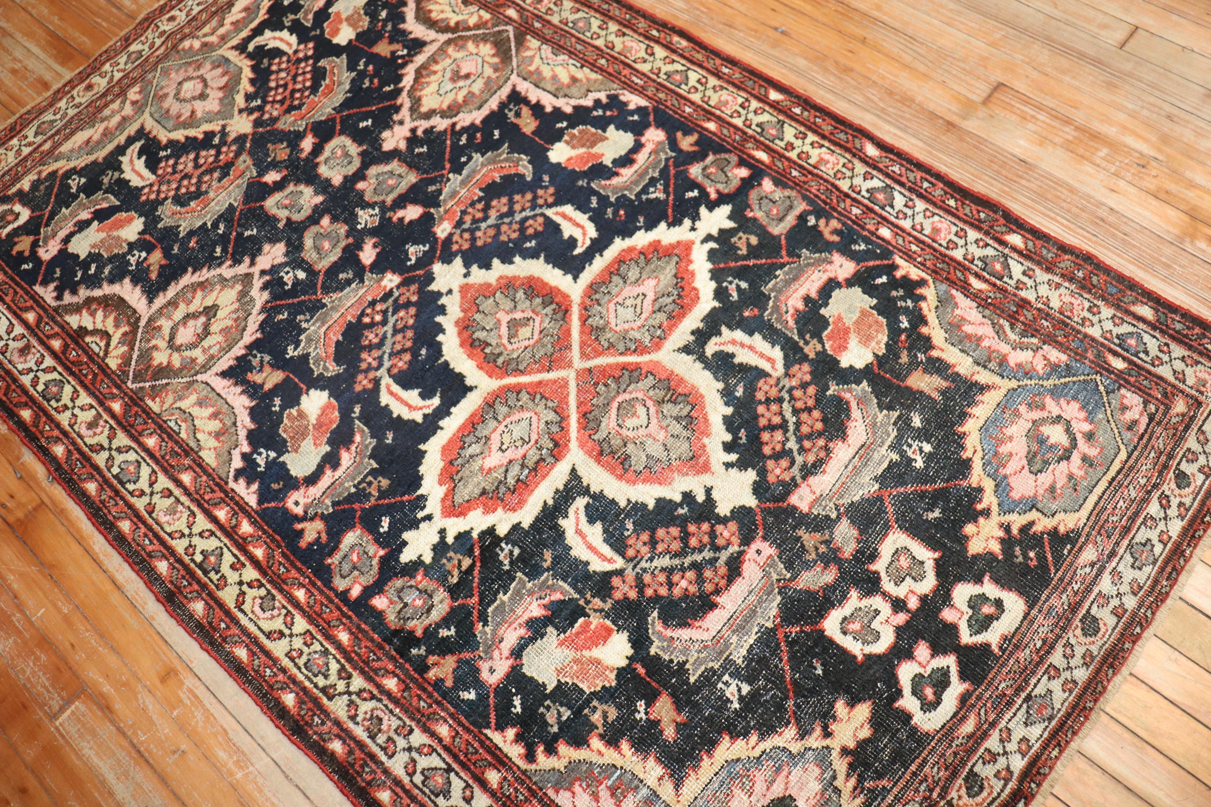 20th Century Zabihi Collection  Masculine Antique Persian Mahal Accent Rug For Sale