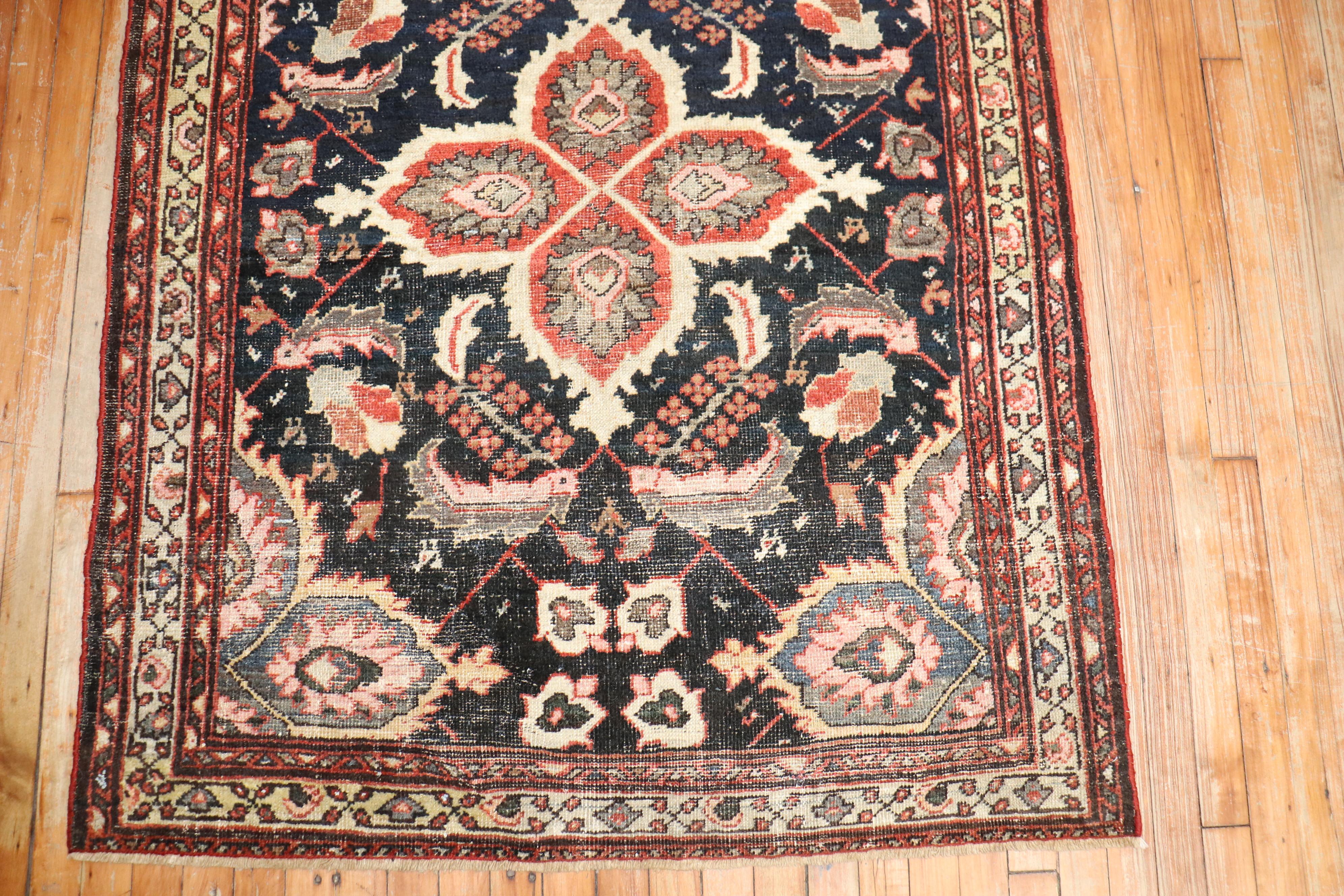 Wool Zabihi Collection  Masculine Antique Persian Mahal Accent Rug For Sale