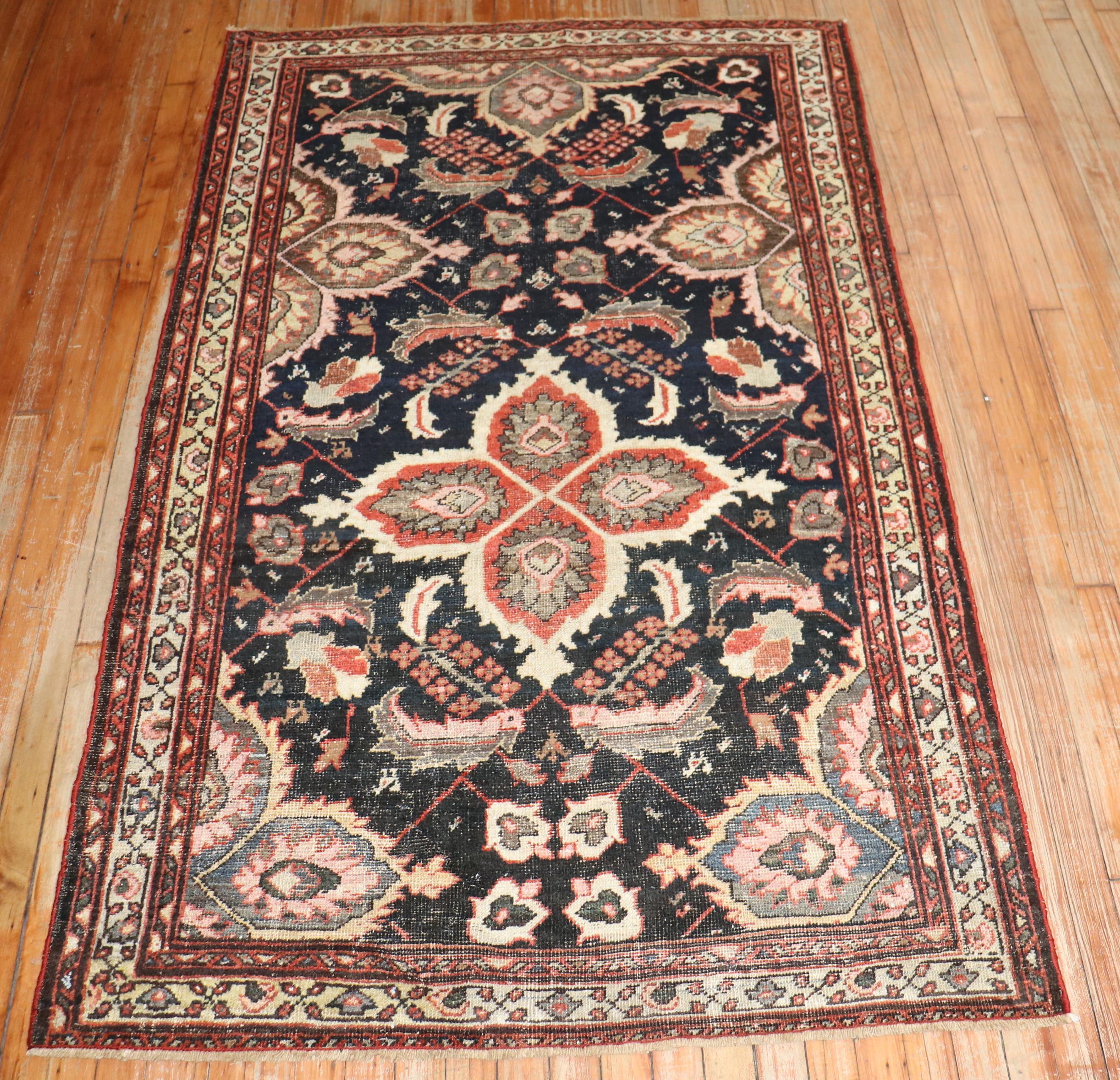 Zabihi Collection  Masculine Antique Persian Mahal Accent Rug For Sale 1