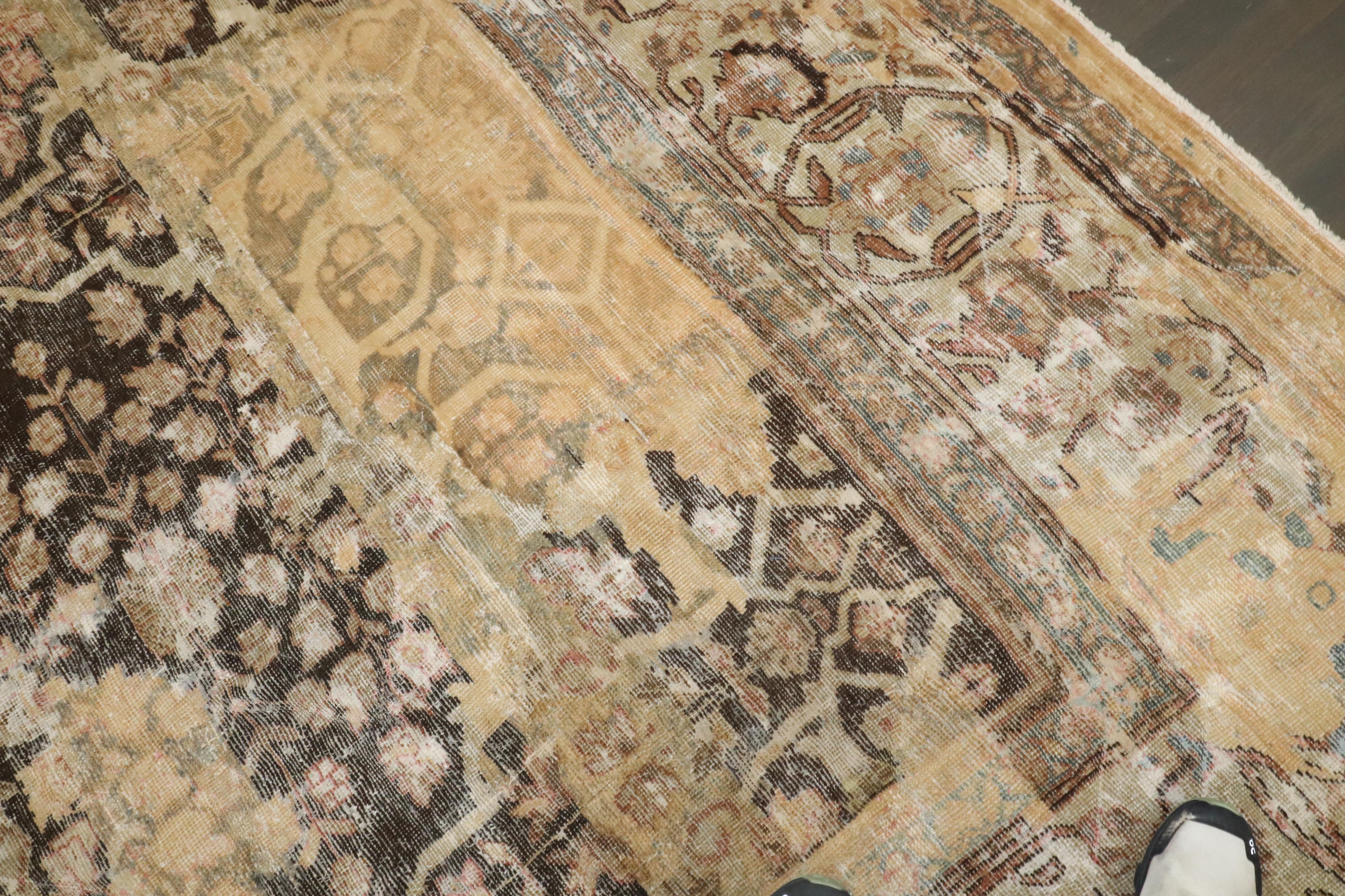 Zabihi Collection Masculine Antique Persian Sultanabad Restored Rug In Fair Condition For Sale In New York, NY