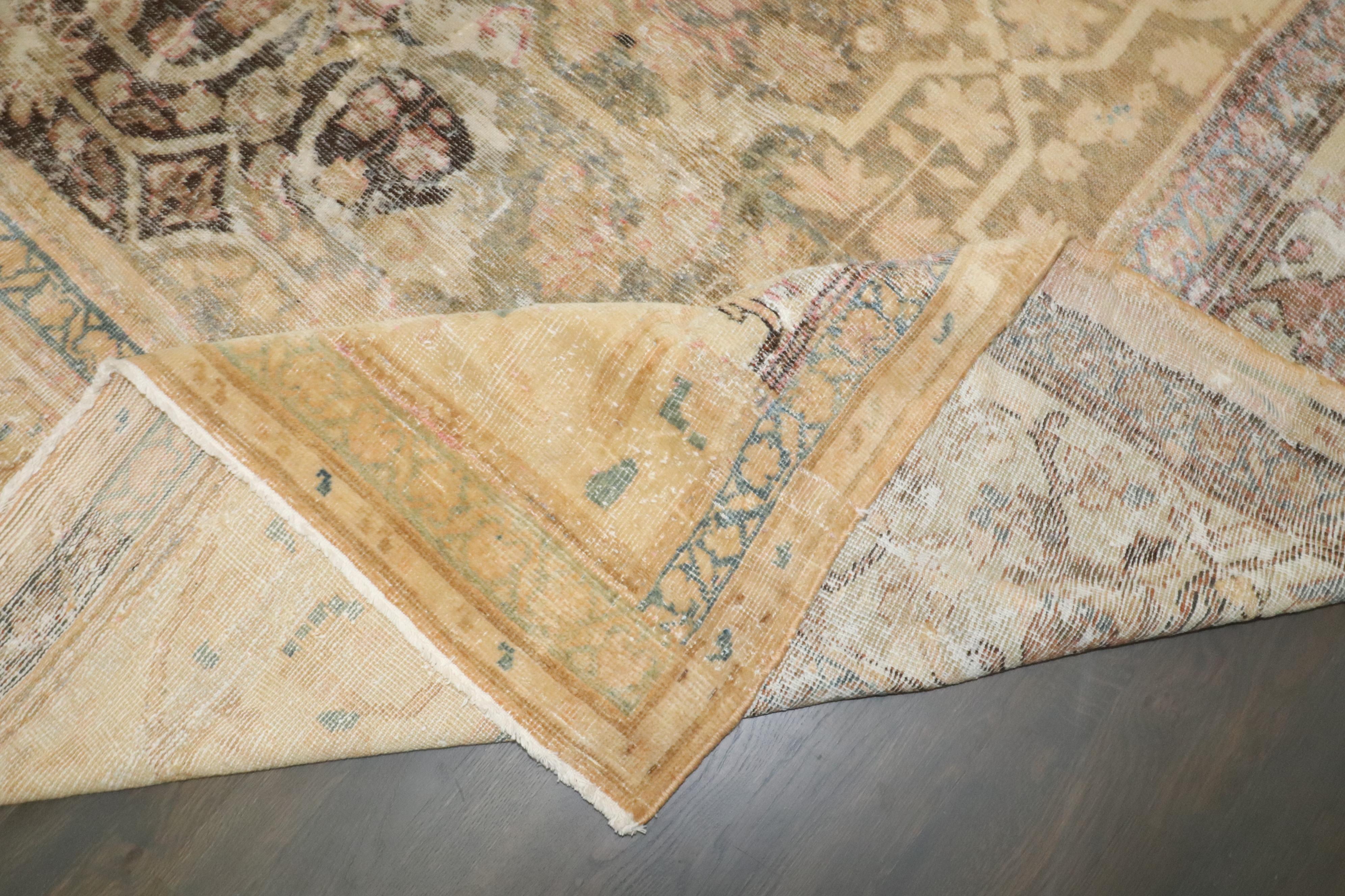 Wool Zabihi Collection Masculine Antique Persian Sultanabad Restored Rug For Sale