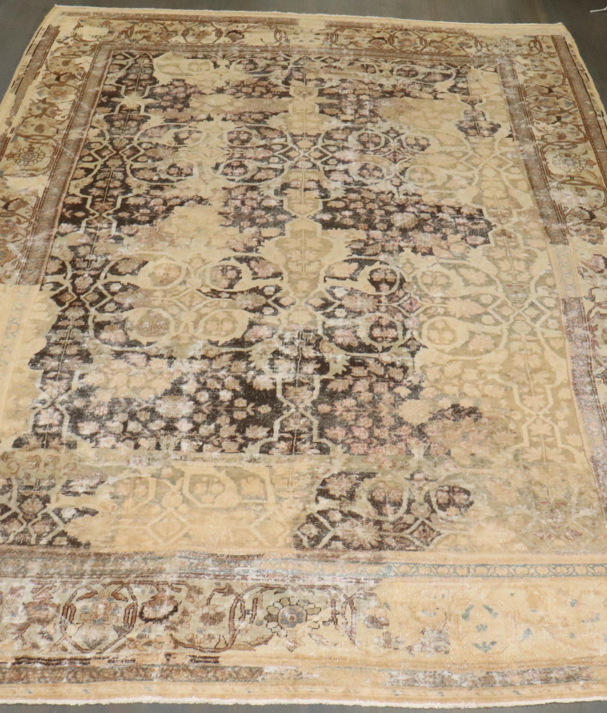 Zabihi Collection Masculine Antique Persian Sultanabad Restored Rug For Sale 3
