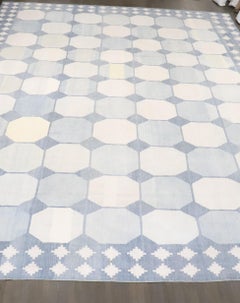 Zabihi Collection Massive Antique White Blue Indian Dhurrie Rug