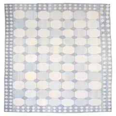 Zabihi Collection Massive White Blue Indian Dhurrie Rug