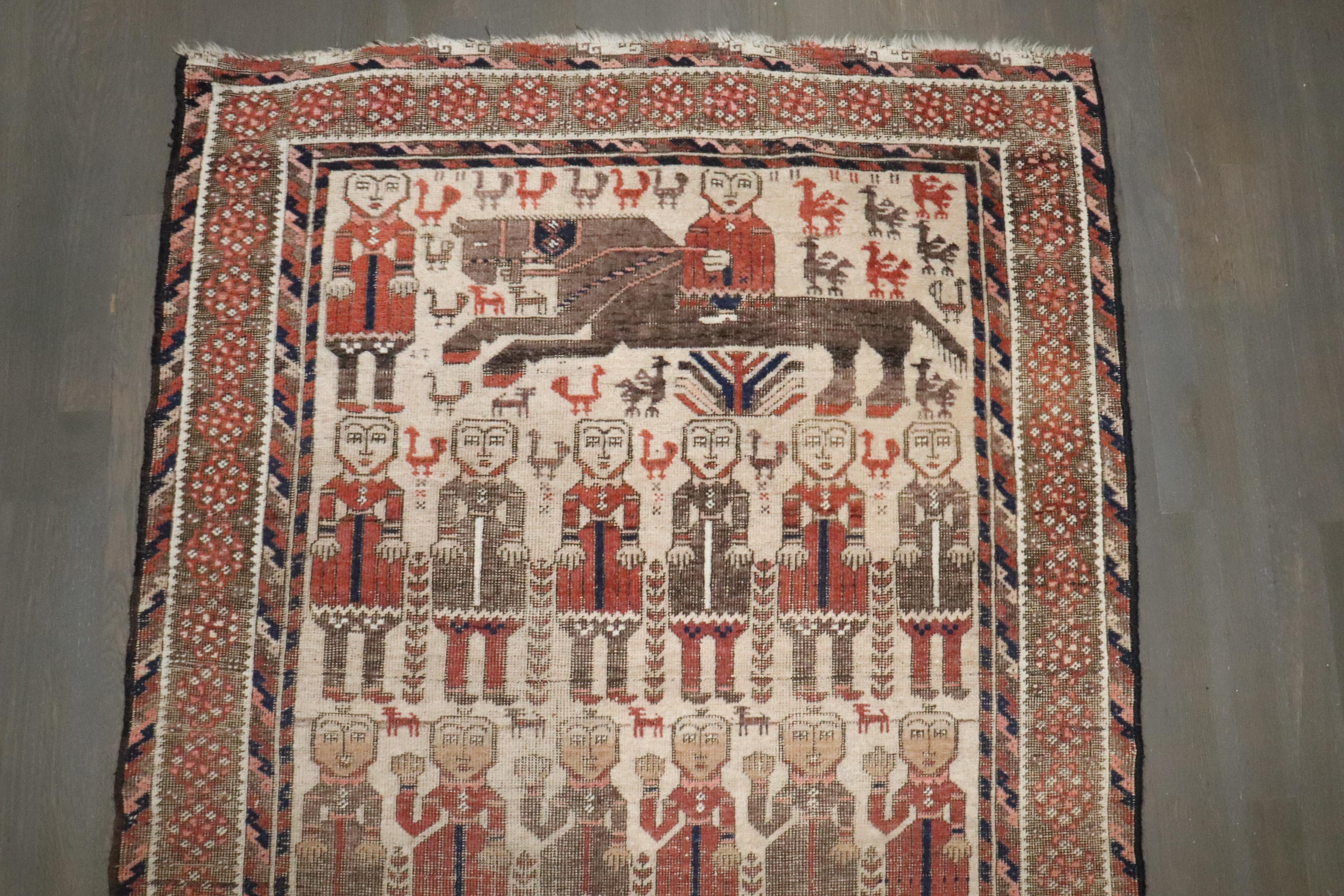 Arte popolare Tappeto Balouch pittorico della metà del 19° secolo della Collection'S in vendita