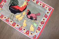 Zabihi Collection Mid 20th Century Cotton Persian Pictorial Rooster Bird Rug