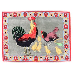 Tappeto Zabihi Collectional in cotone della metà del 20° secolo, raffigurante un uccello gallo.