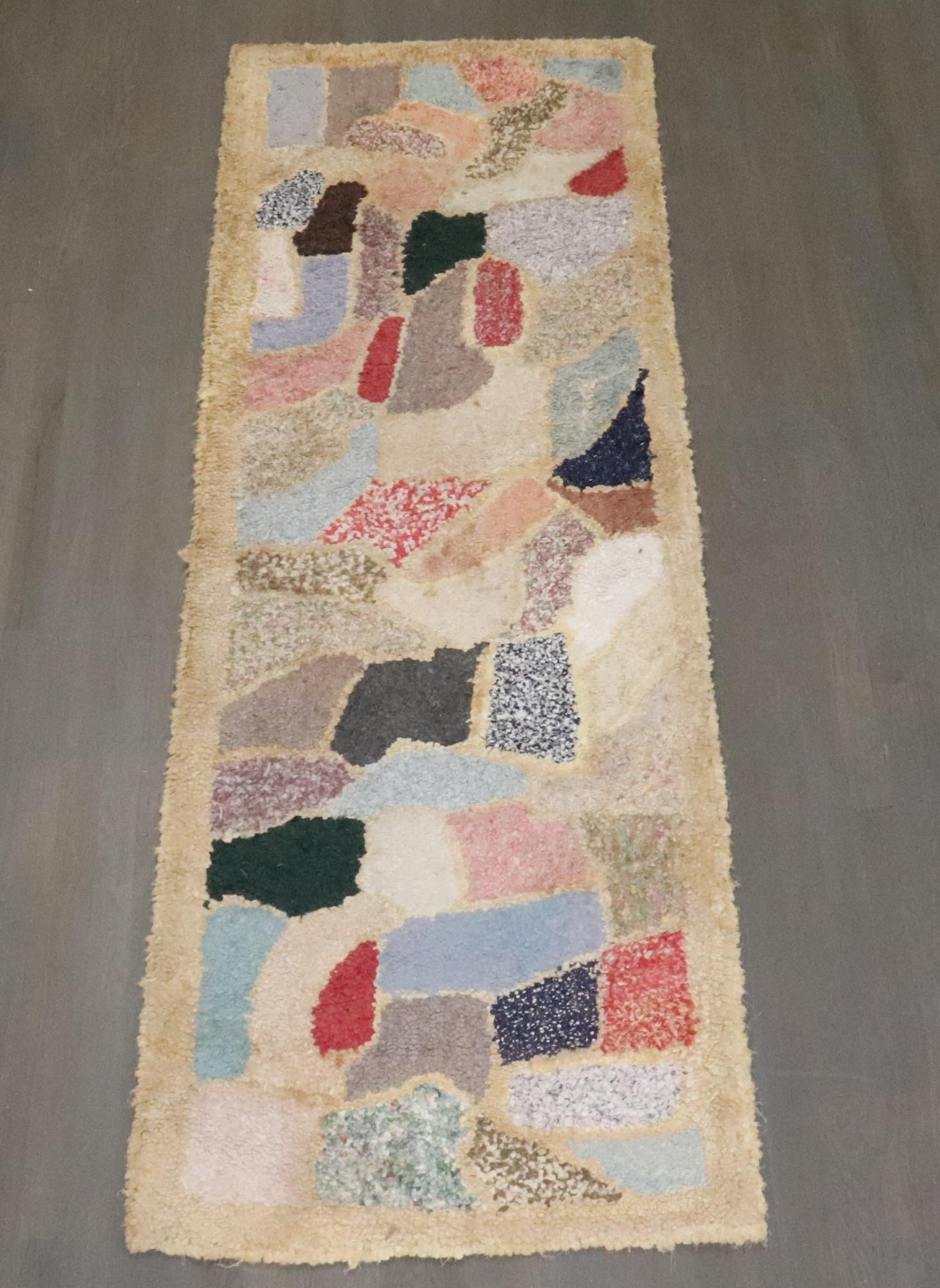Country Zabihi Collection Mid Century Abstract American Hooked Runner For Sale