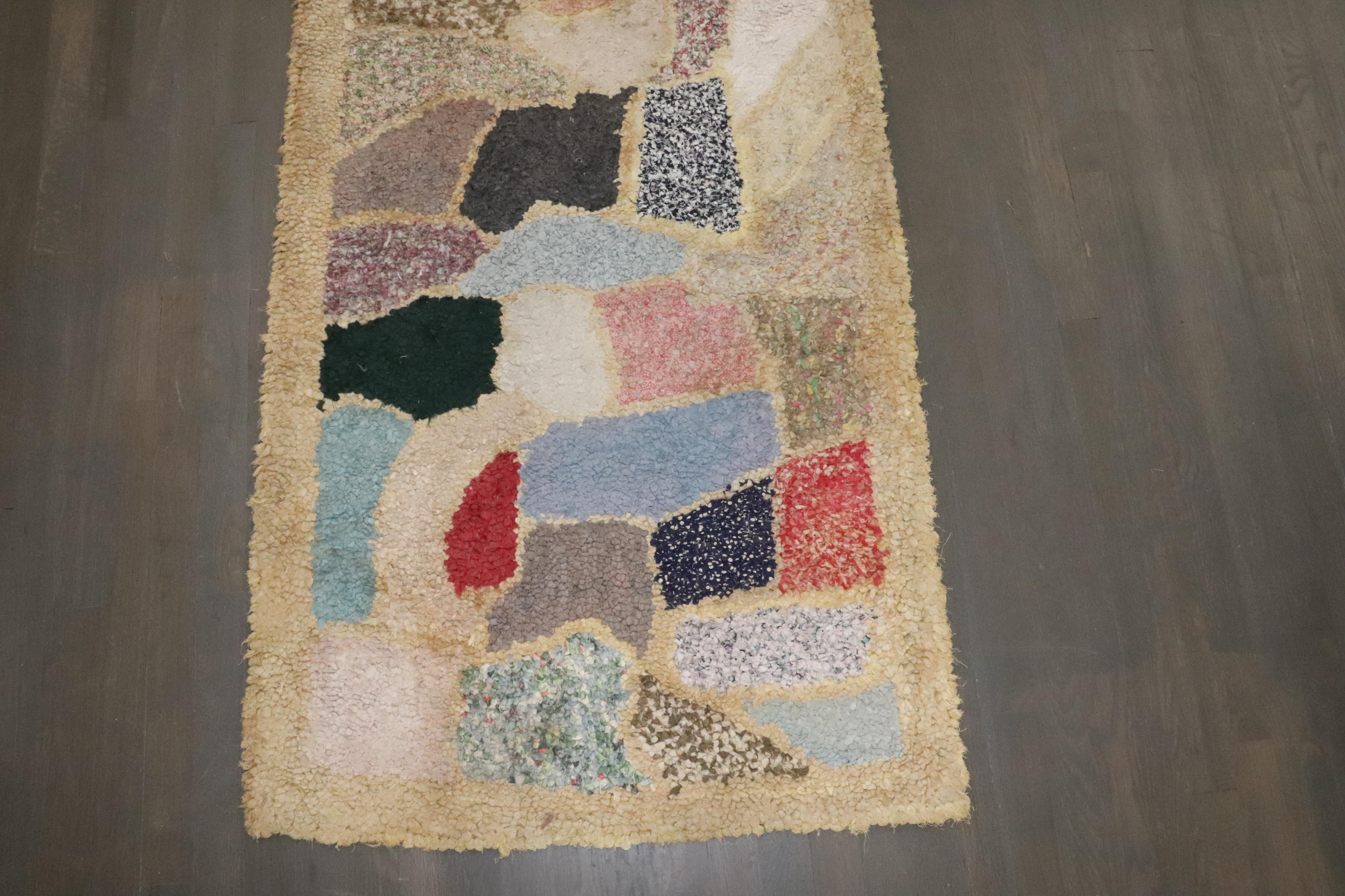 Jute Zabihi Collection Mid Century Abstract American Hooked Runner For Sale