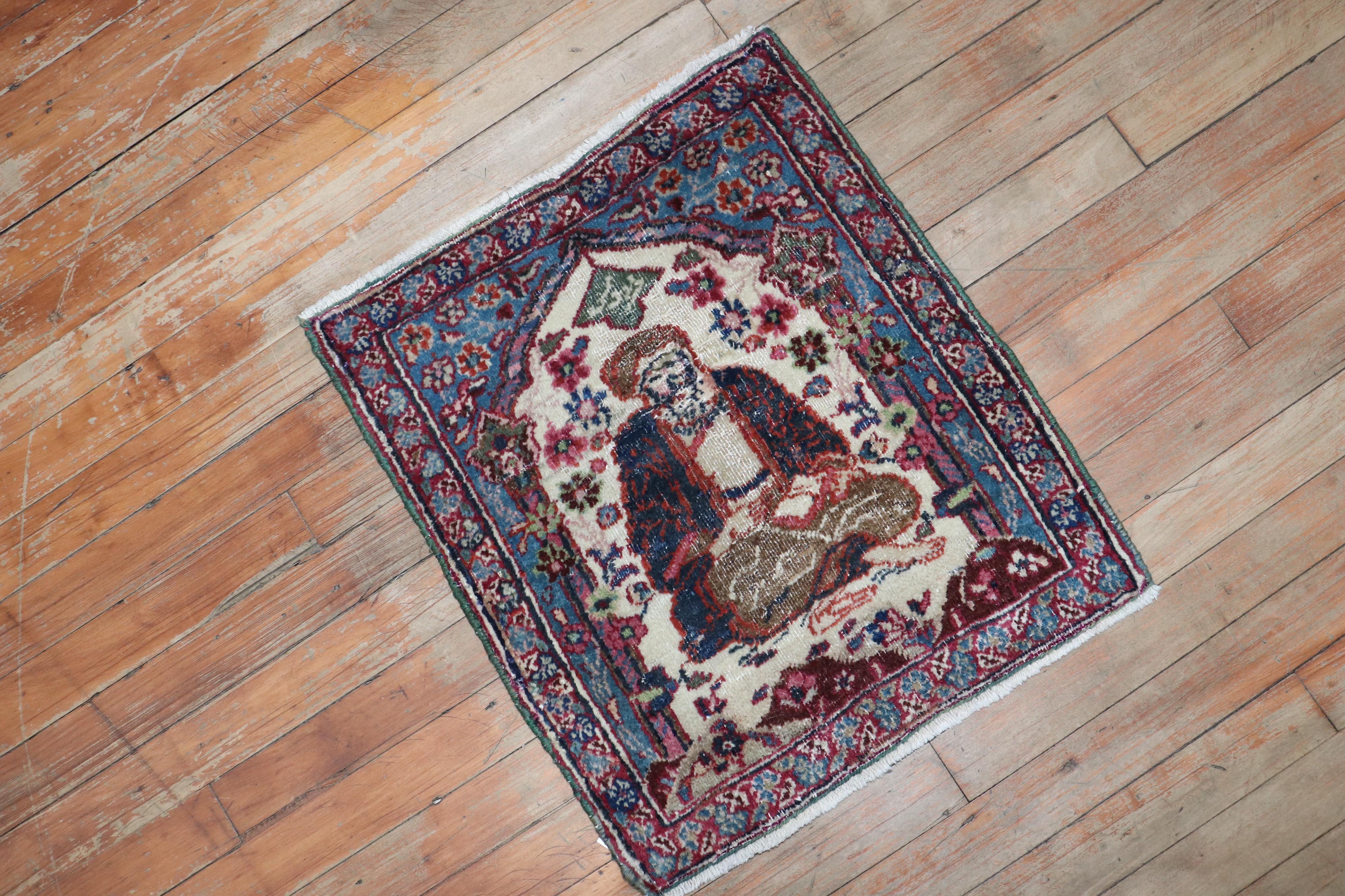 Zabihi Collection Mini Size Persian Pictorial Rug In Good Condition For Sale In New York, NY