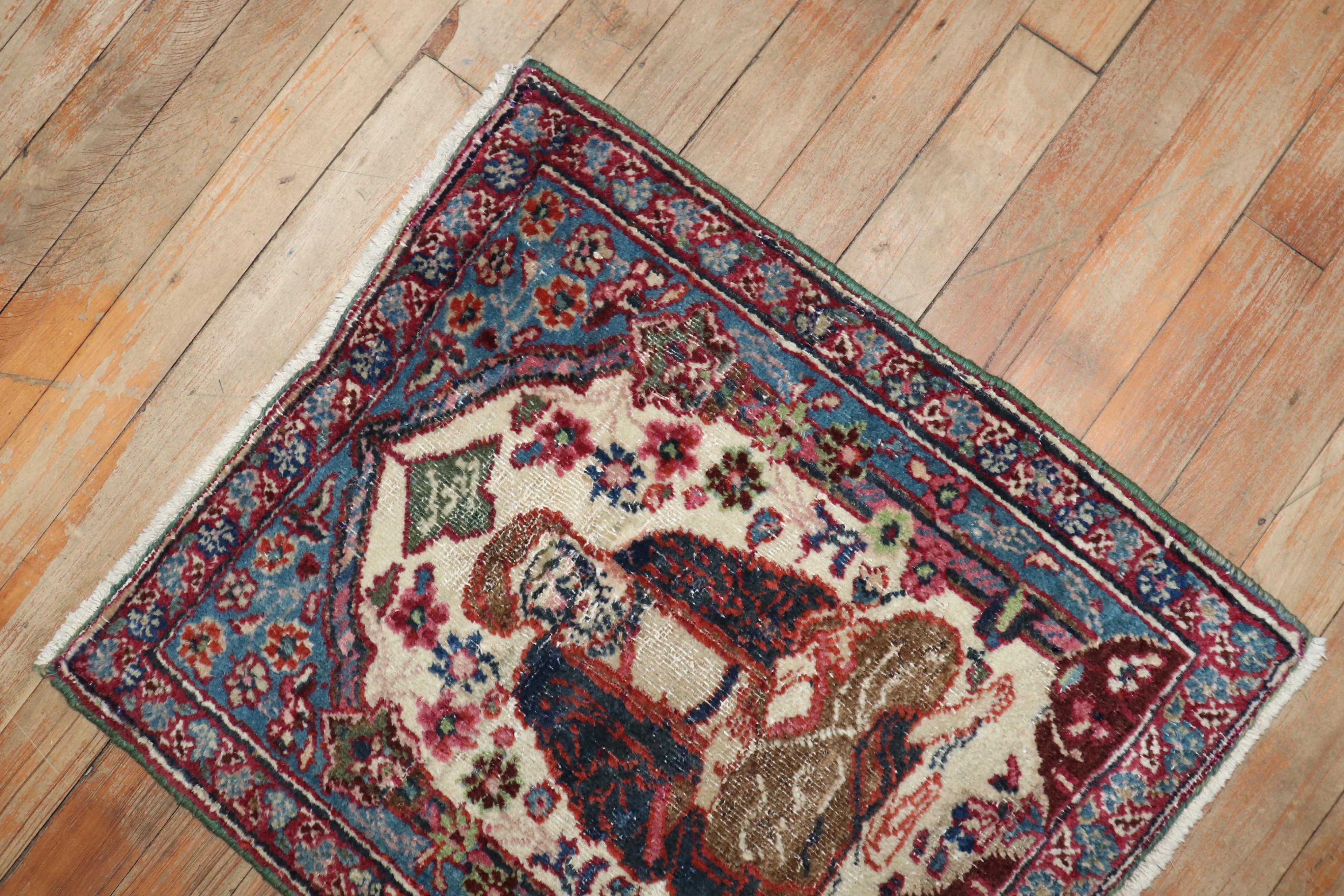 20th Century Zabihi Collection Mini Size Persian Pictorial Rug For Sale