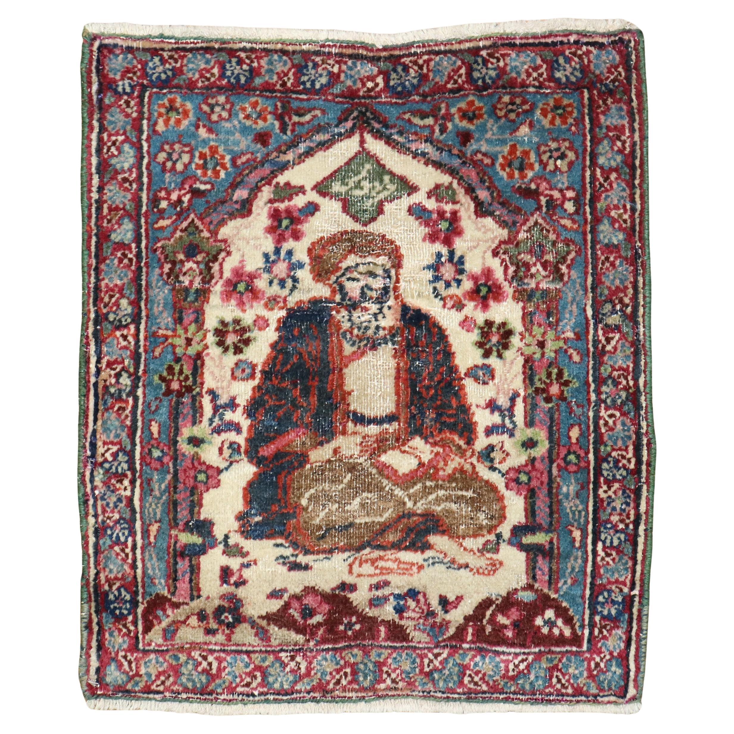 Zabihi Collection Mini Size Persian Pictorial Rug For Sale