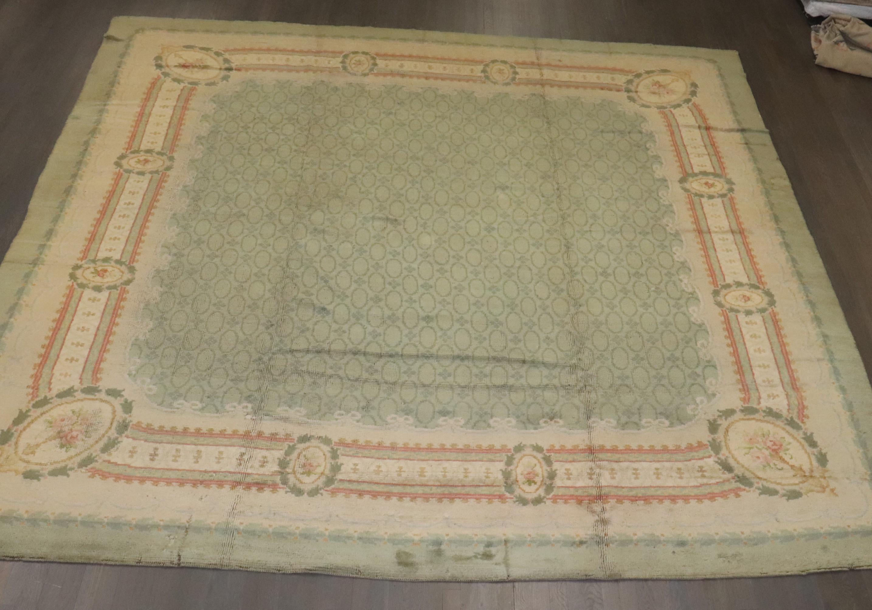 Spanish Colonial Zabihi Collection Mint Green Color Irish Donegal Rug For Sale
