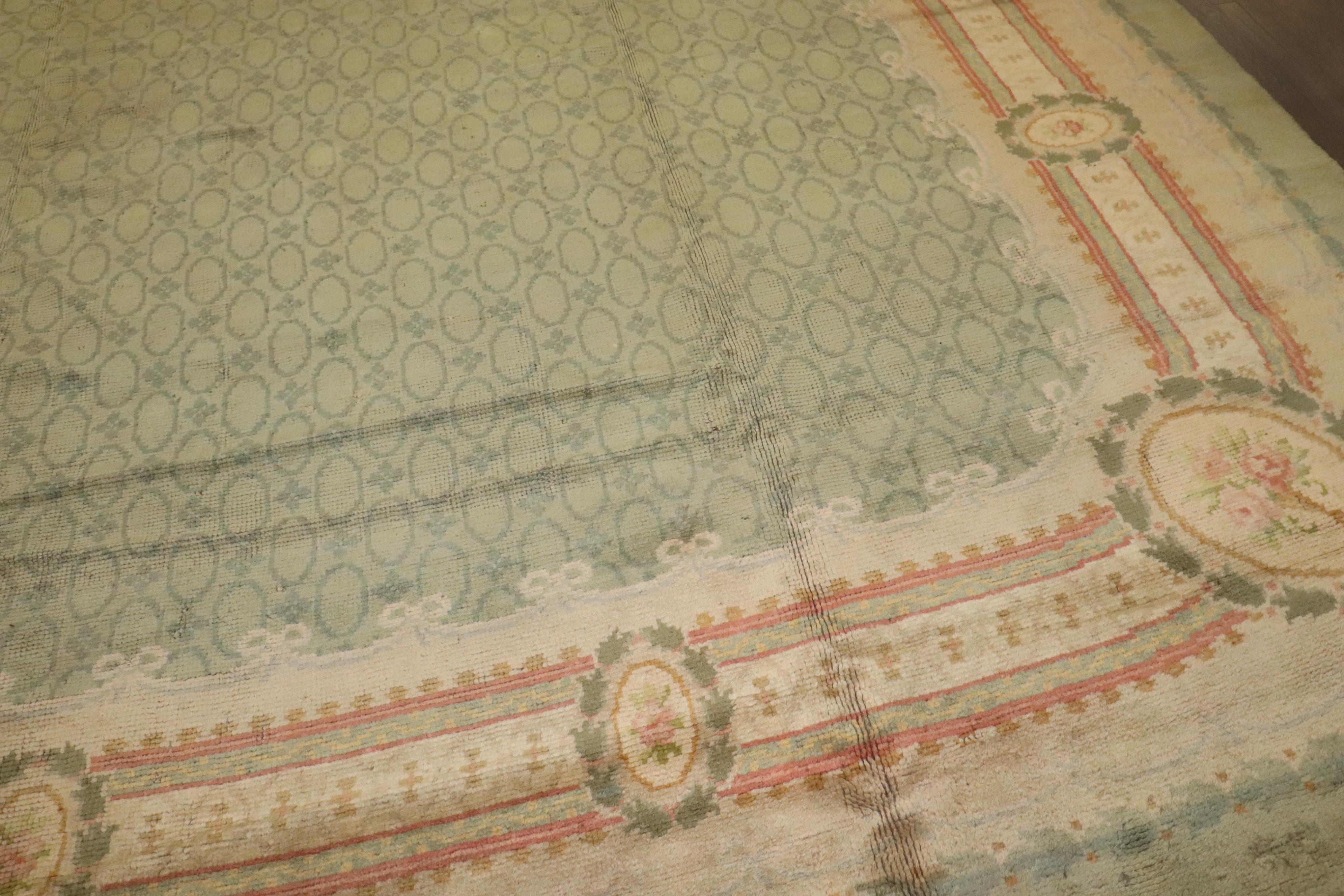 Zabihi Collection Mint Green Color Irish Donegal Rug In Good Condition For Sale In New York, NY