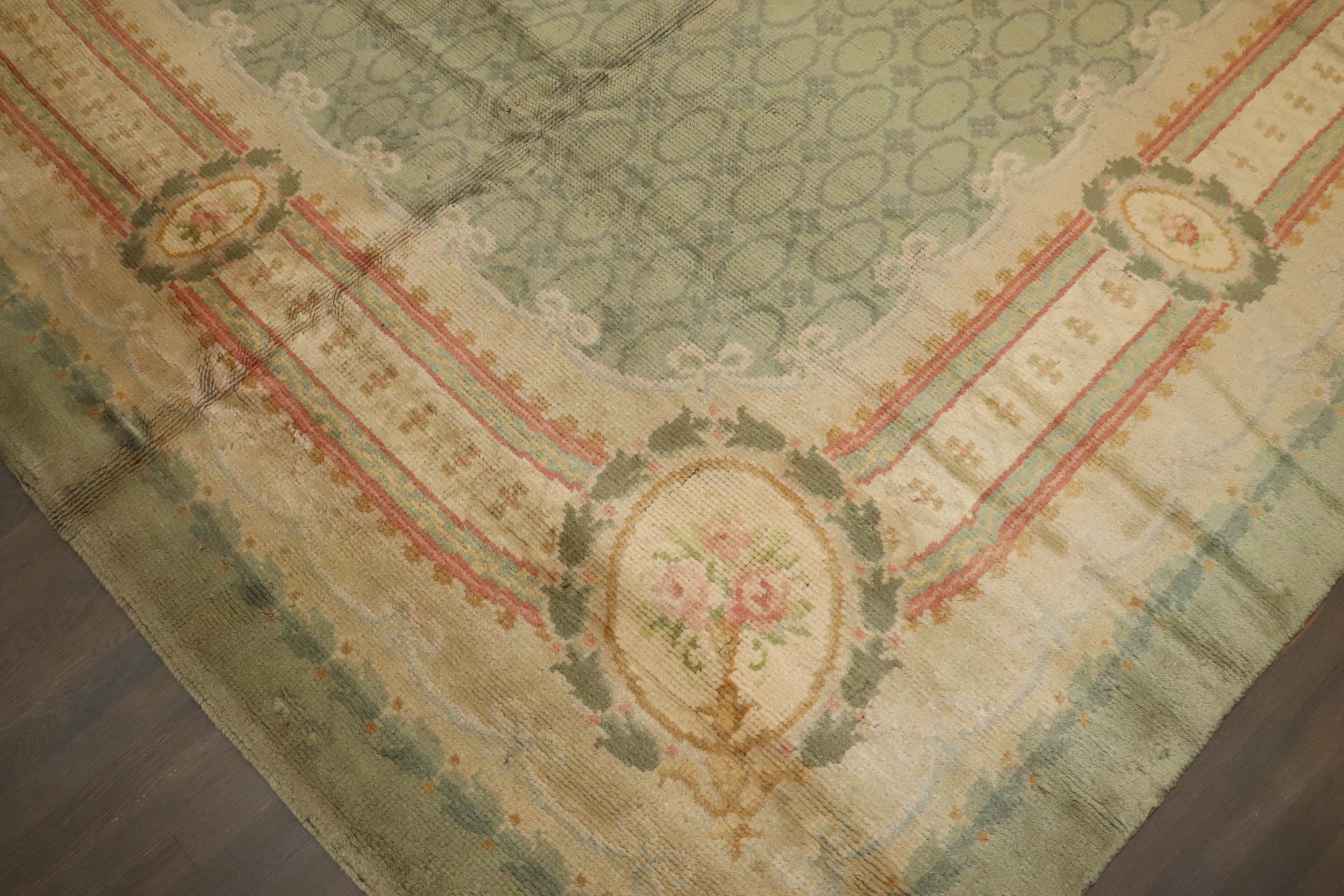 20th Century Zabihi Collection Mint Green Color Irish Donegal Rug For Sale