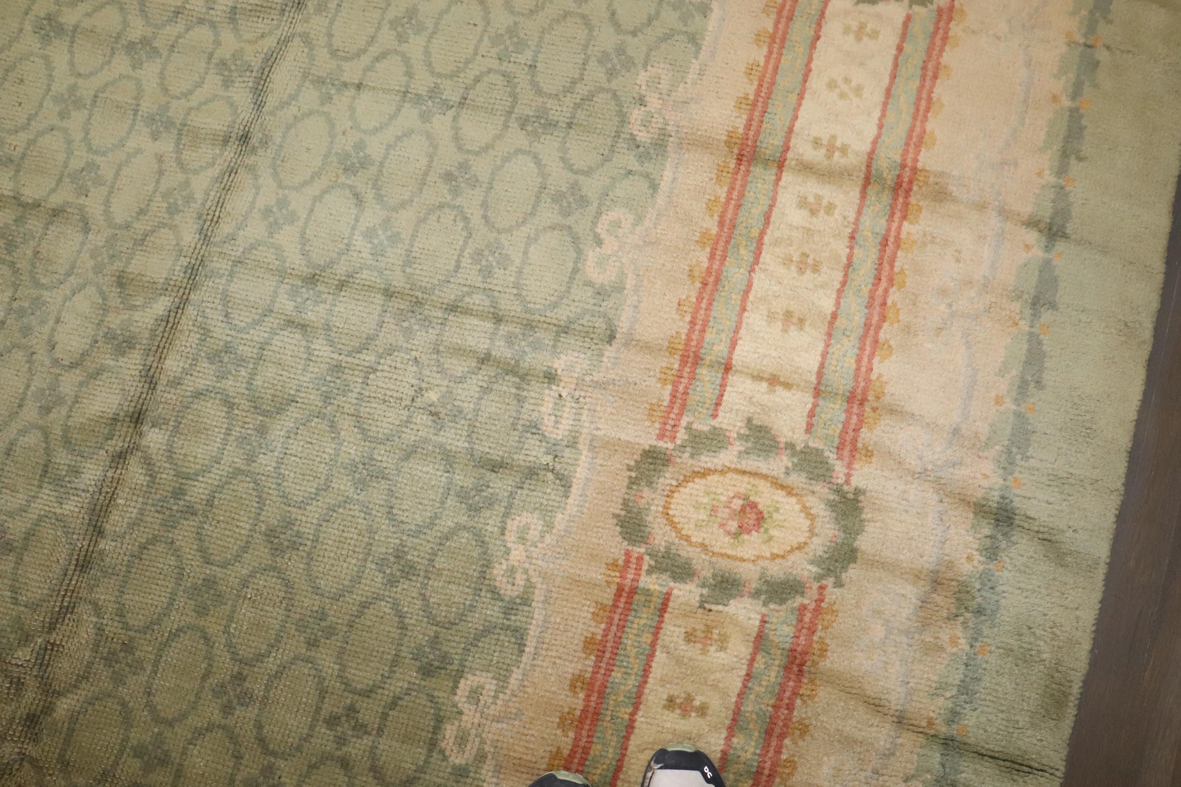 Wool Zabihi Collection Mint Green Color Irish Donegal Rug For Sale