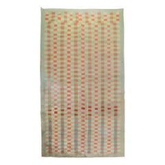 Zabihi Collection Mint Green Vintage Turkish Anatolian Deco Checkerboard Rug