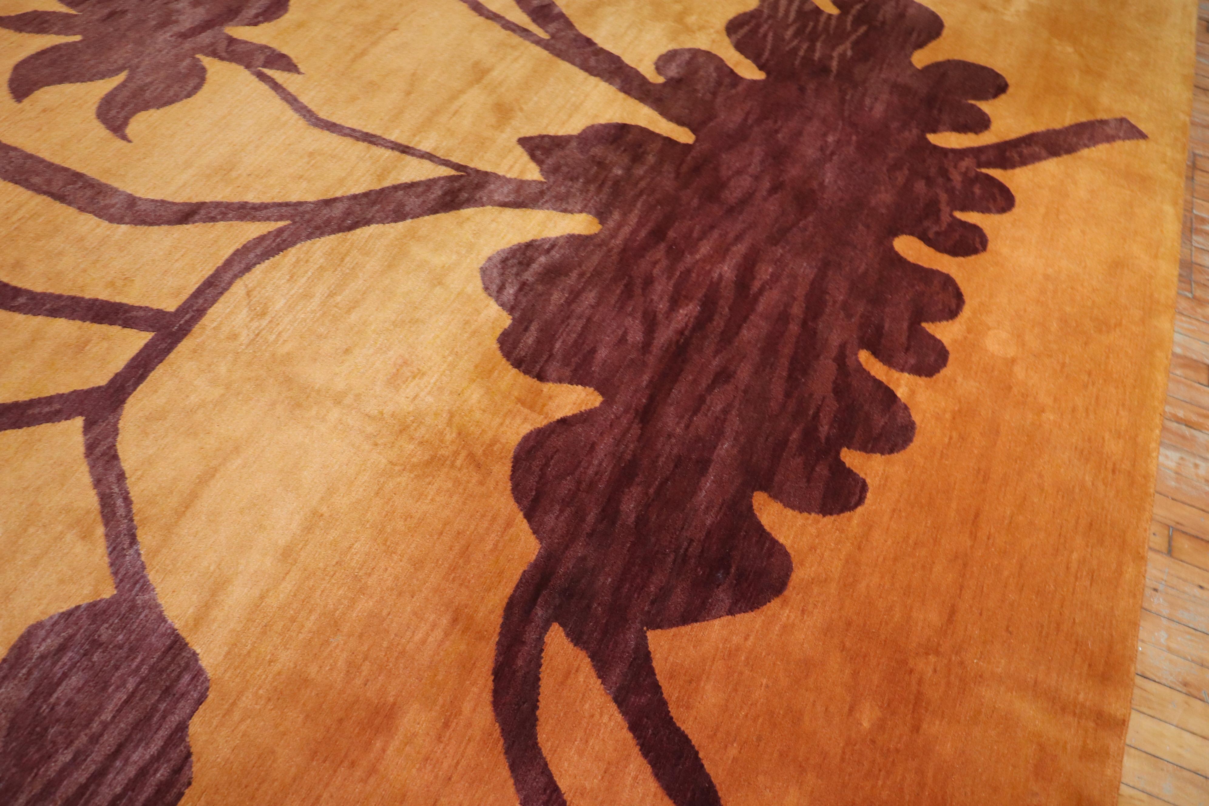 Zabihi Collection Modern Floral Orange Brown Oversize Tibetan Rug In Excellent Condition For Sale In New York, NY