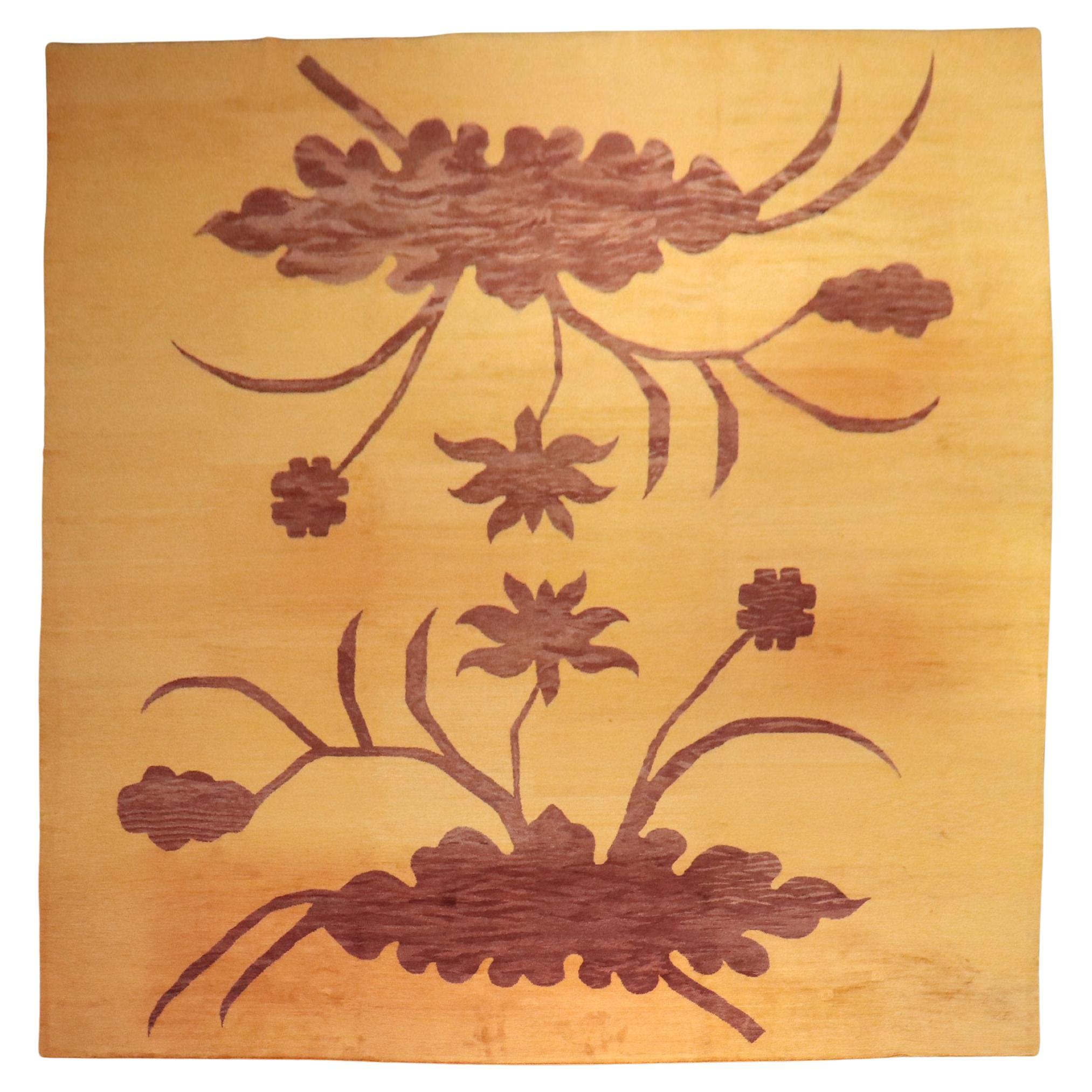 The Collective Modernity Floral Orange Brown Oversize Tibetan Rug (tapis tibétain surdimensionné)
