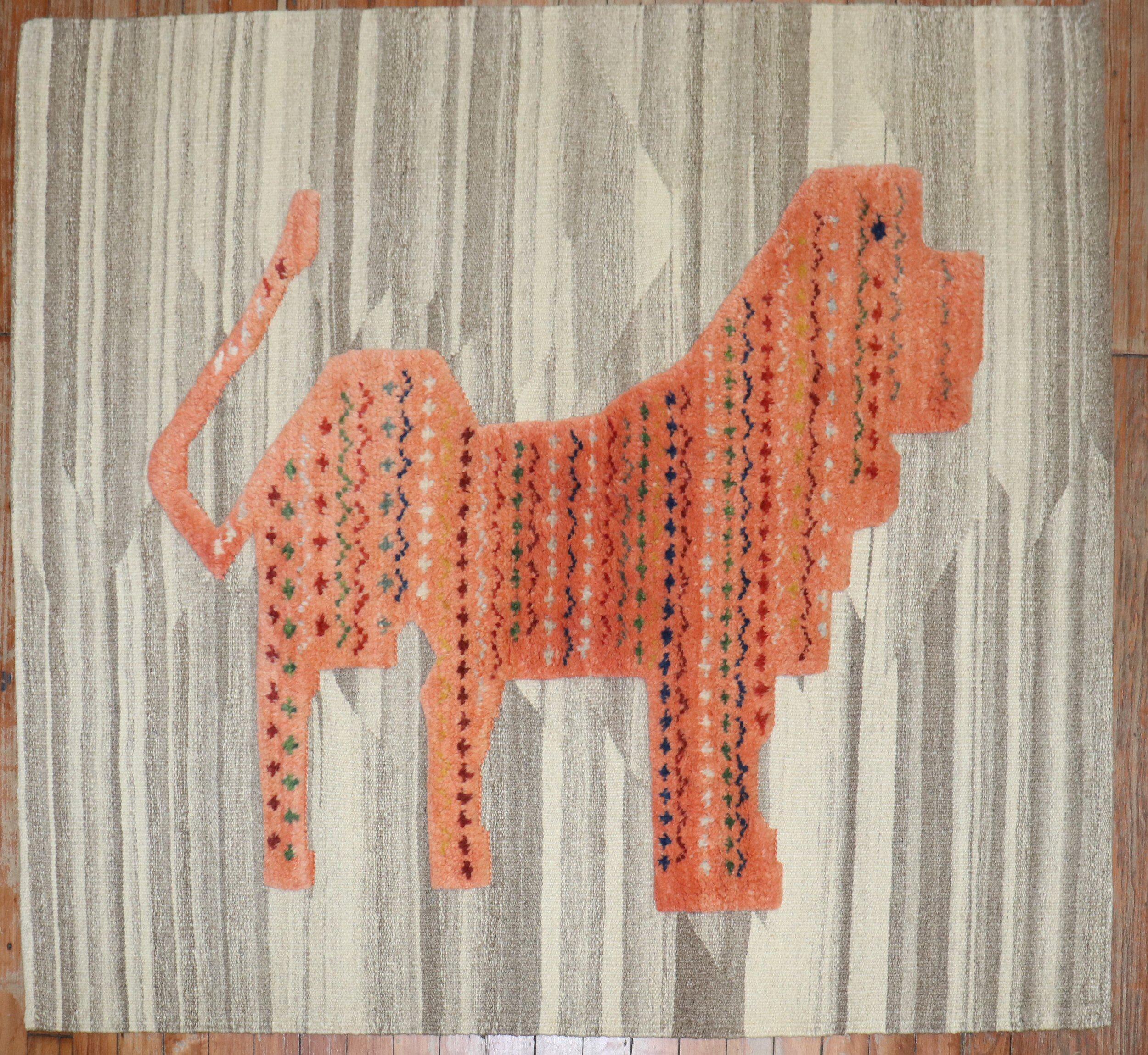 Zabihi Collection Modern Persian Lion Souf Kilim (Volkskunst) im Angebot
