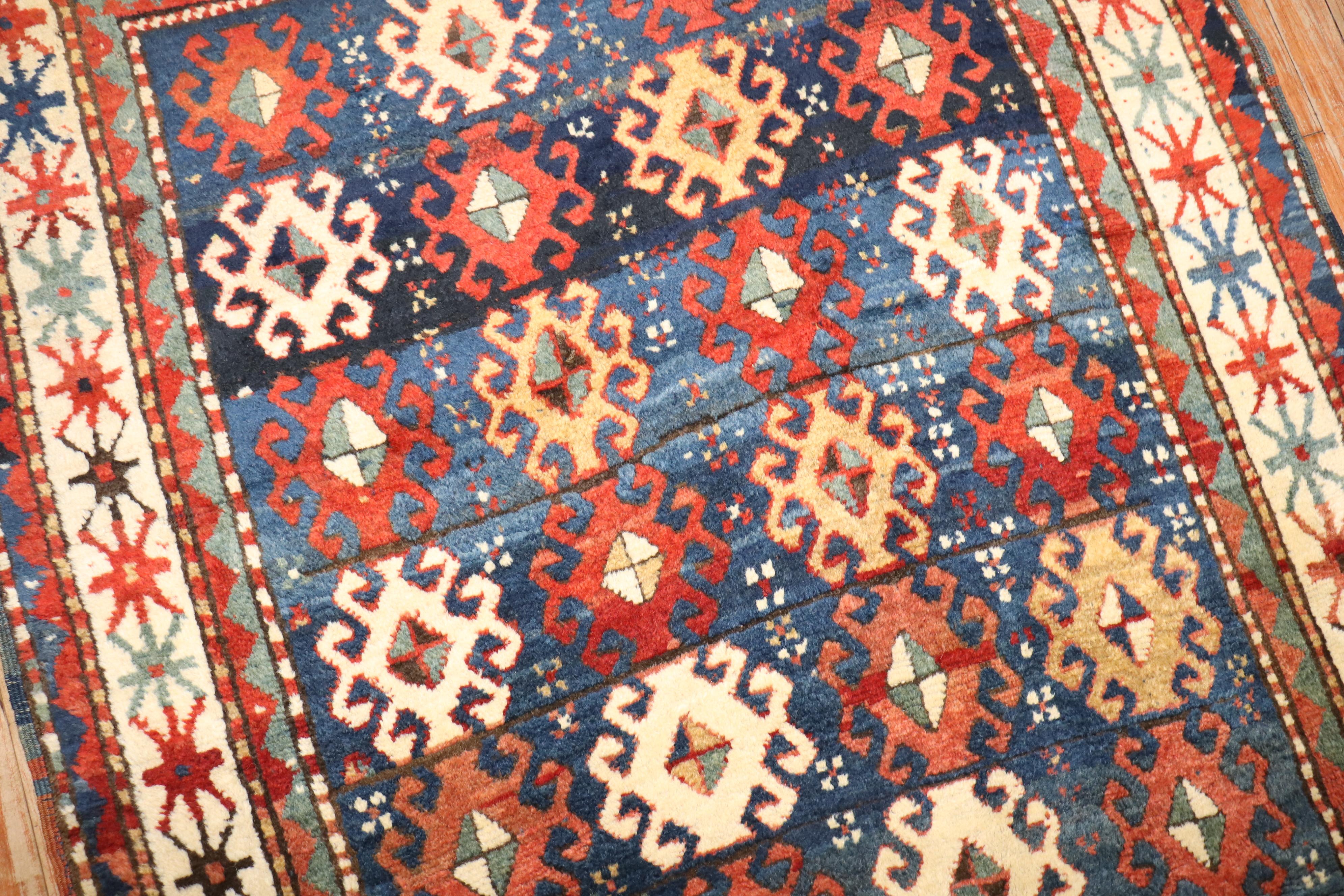 Hand-Woven Zabihi Collection Moghan Antique Caucasian Kazak Rug For Sale