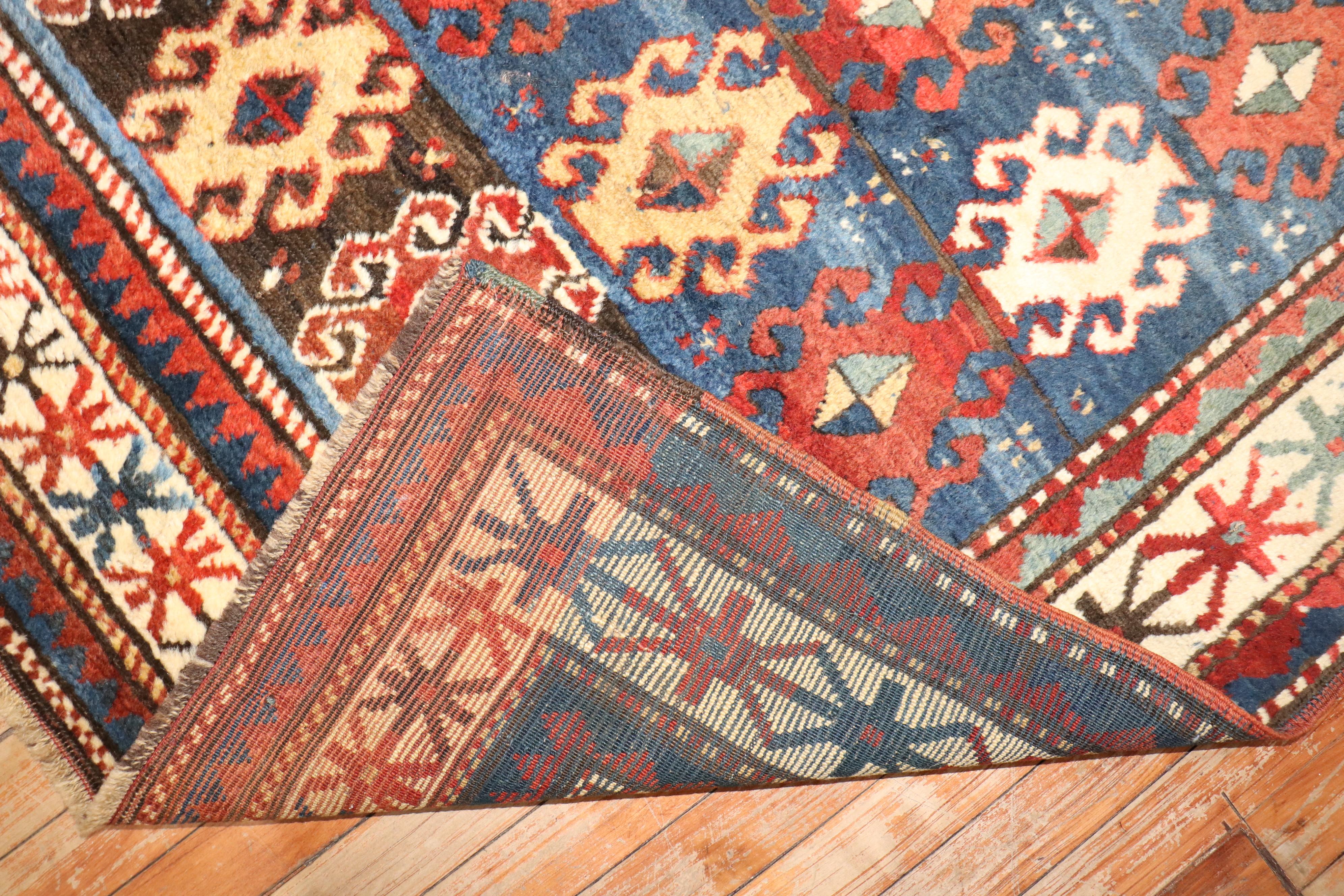 Wool Zabihi Collection Moghan Antique Caucasian Kazak Rug For Sale