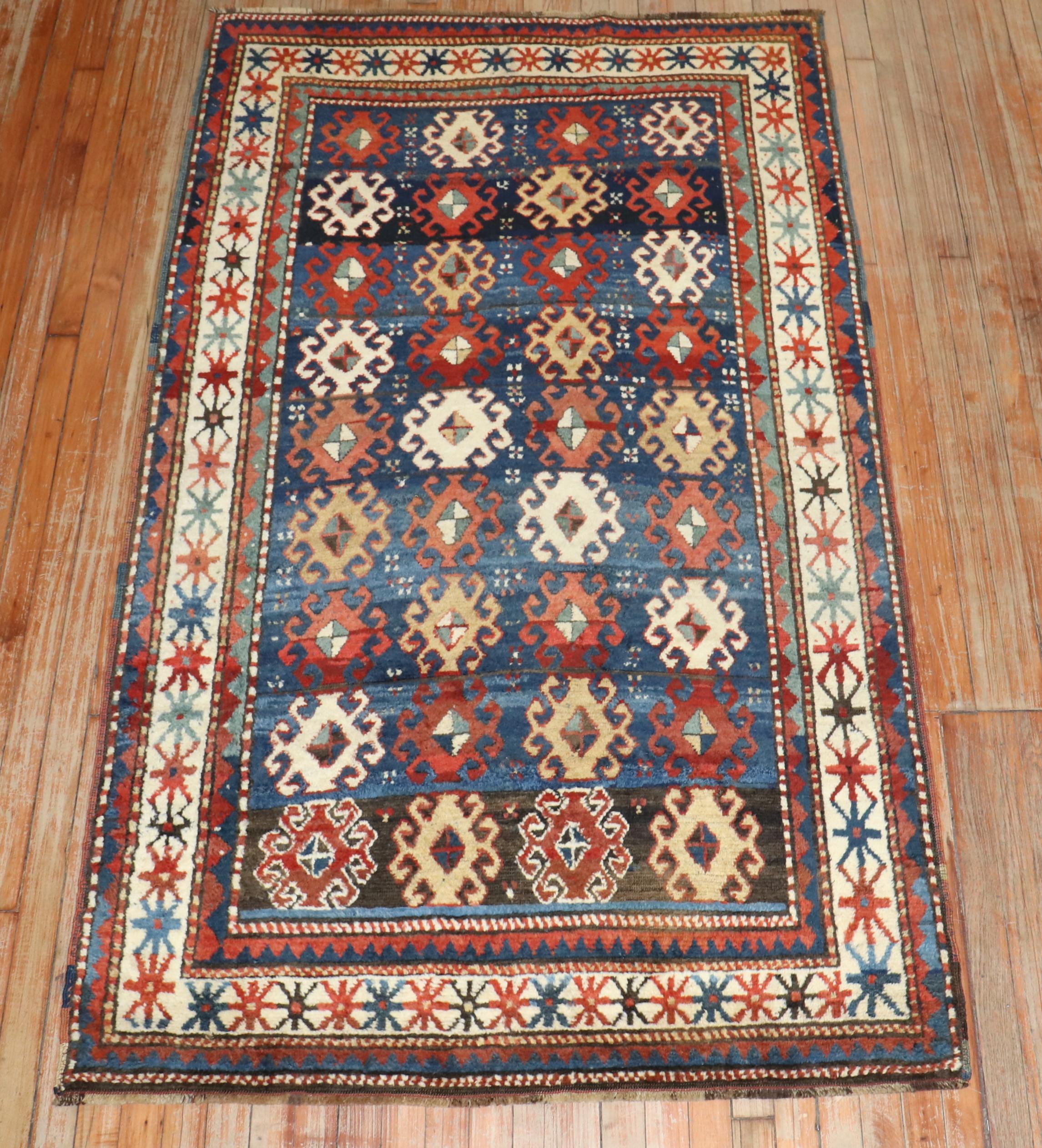 Zabihi Collection Moghan Antique Caucasian Kazak Rug For Sale 1