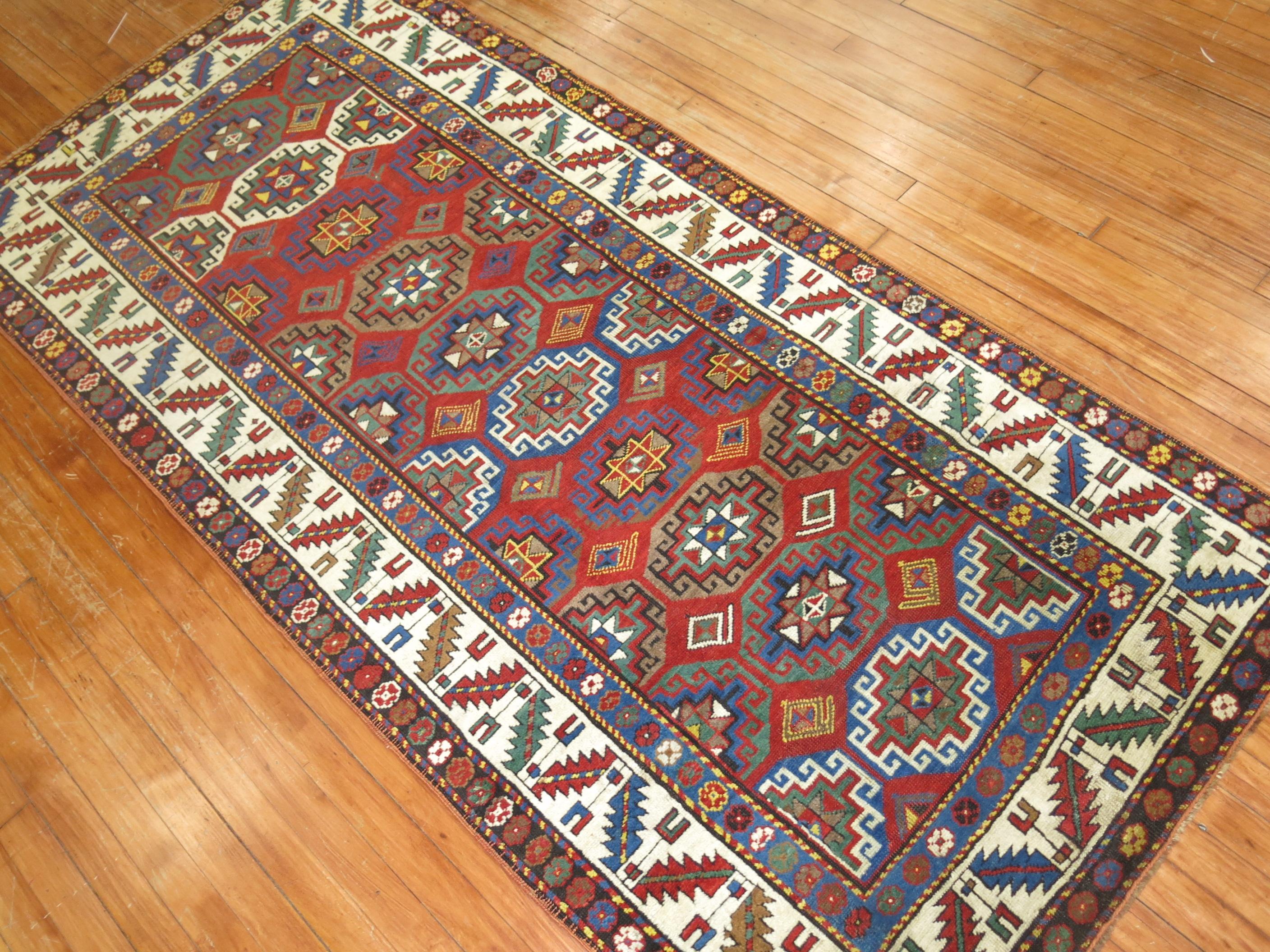 Zabihi Collection Moghan Antique Caucasian Kazak runner In Good Condition For Sale In New York, NY