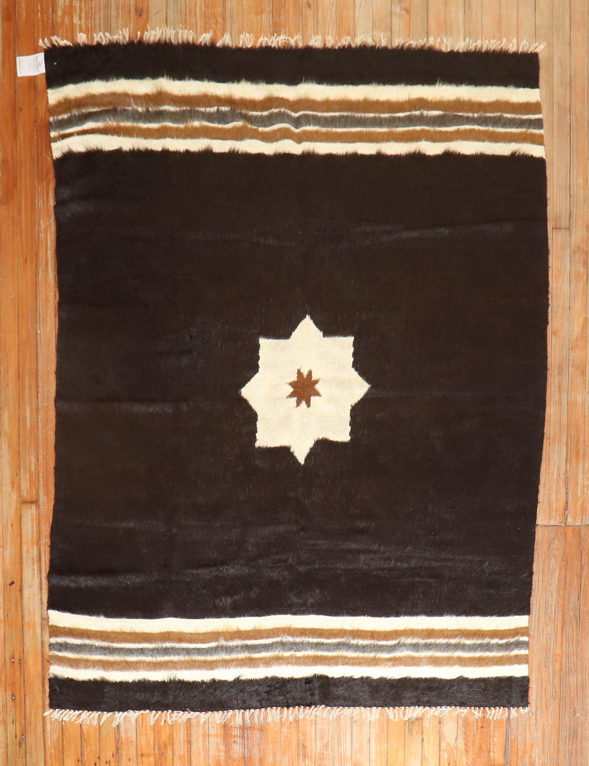 A mid 20th century black white and brown mohair rug

Details
rug no.	r5734
size	5' x 6' 5