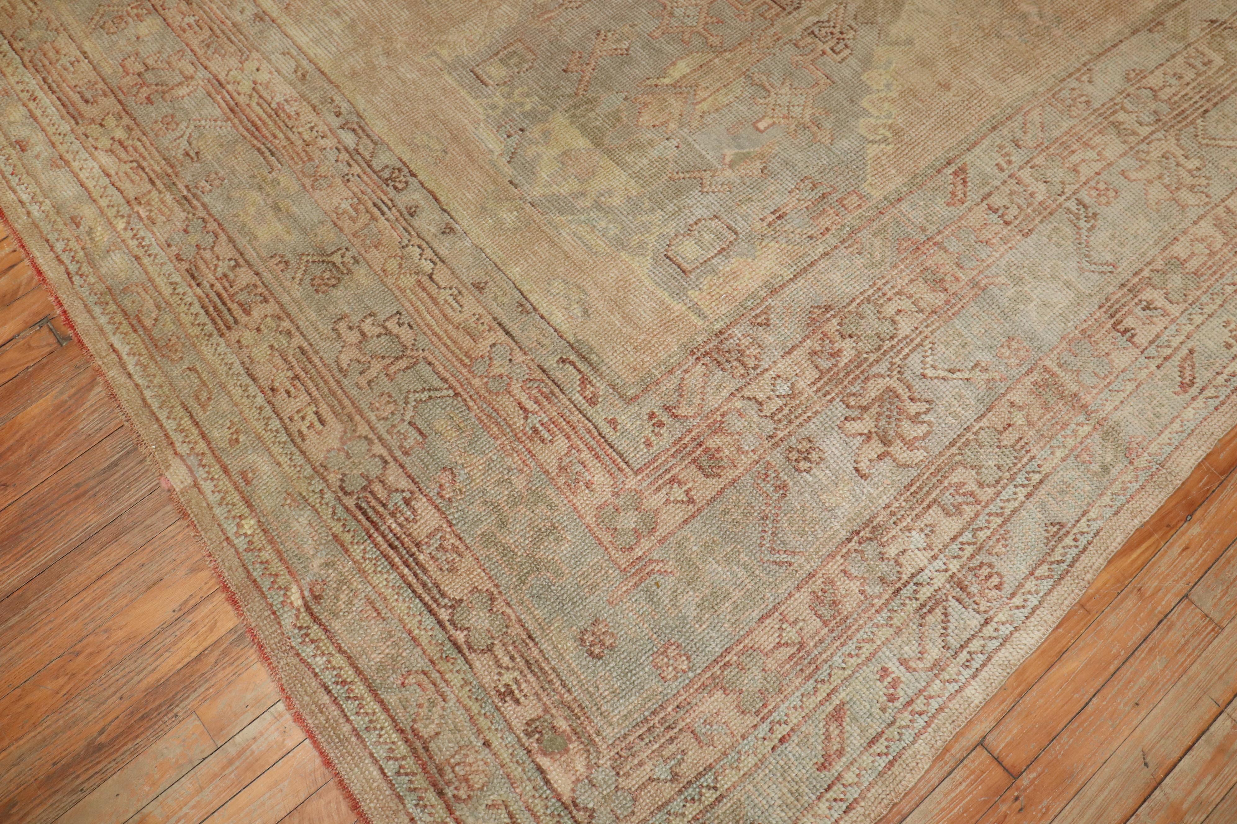 Zabihi Collection Muted Antique Turkish Oushak Rug For Sale 7