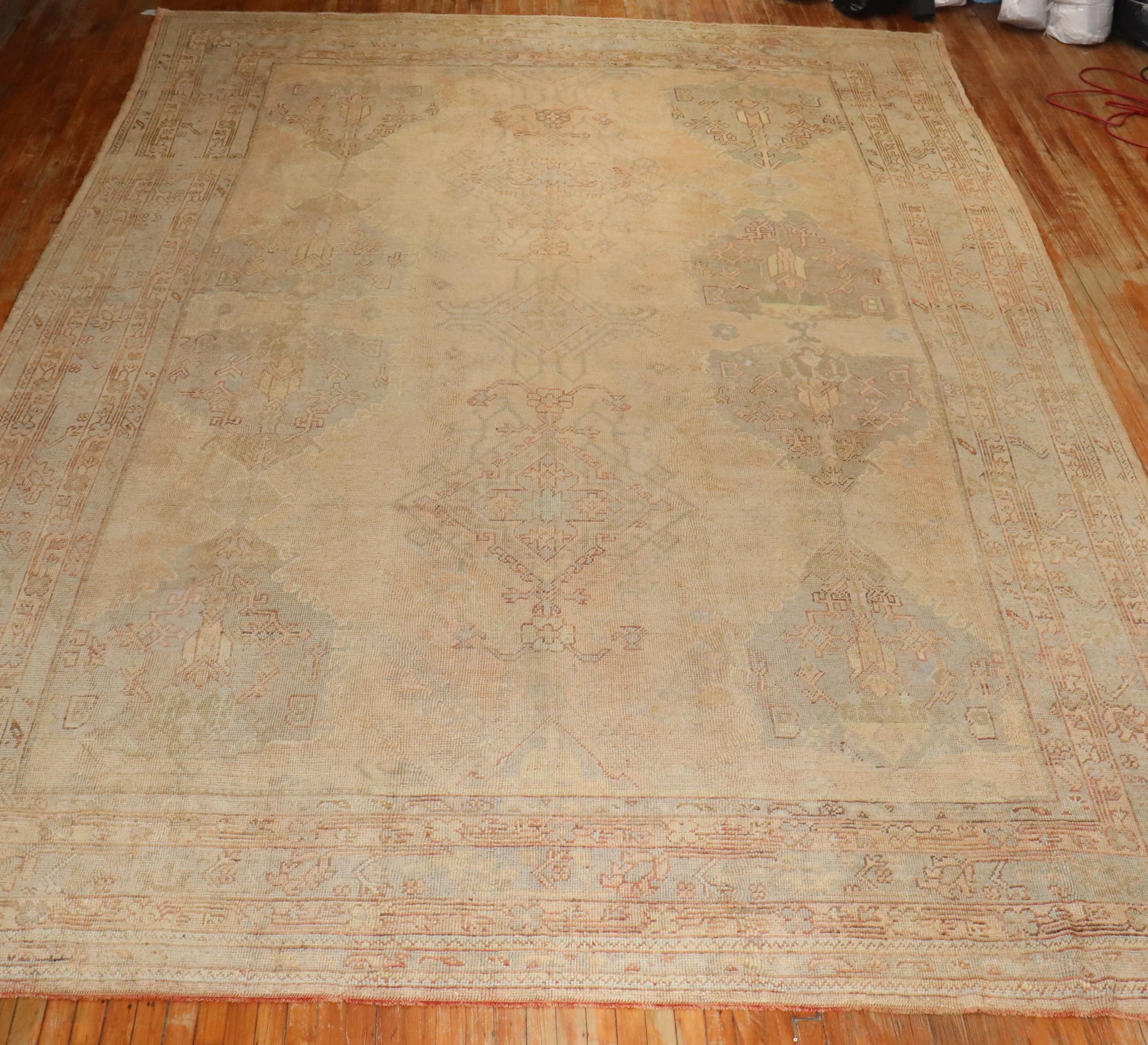 Zabihi Collection Muted Antique Turkish Oushak Rug For Sale 8