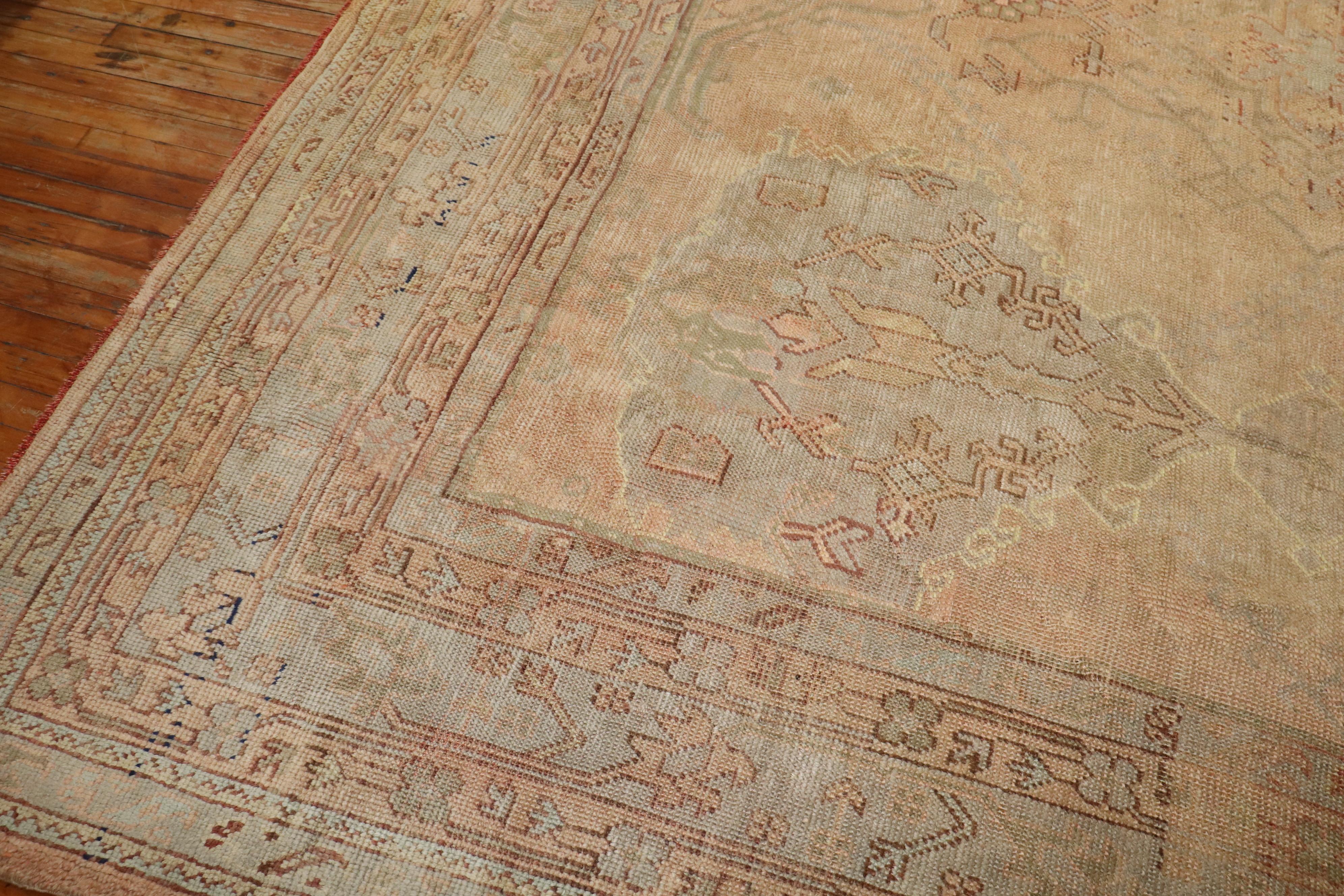Zabihi Collection Muted Antique Turkish Oushak Rug In Good Condition For Sale In New York, NY