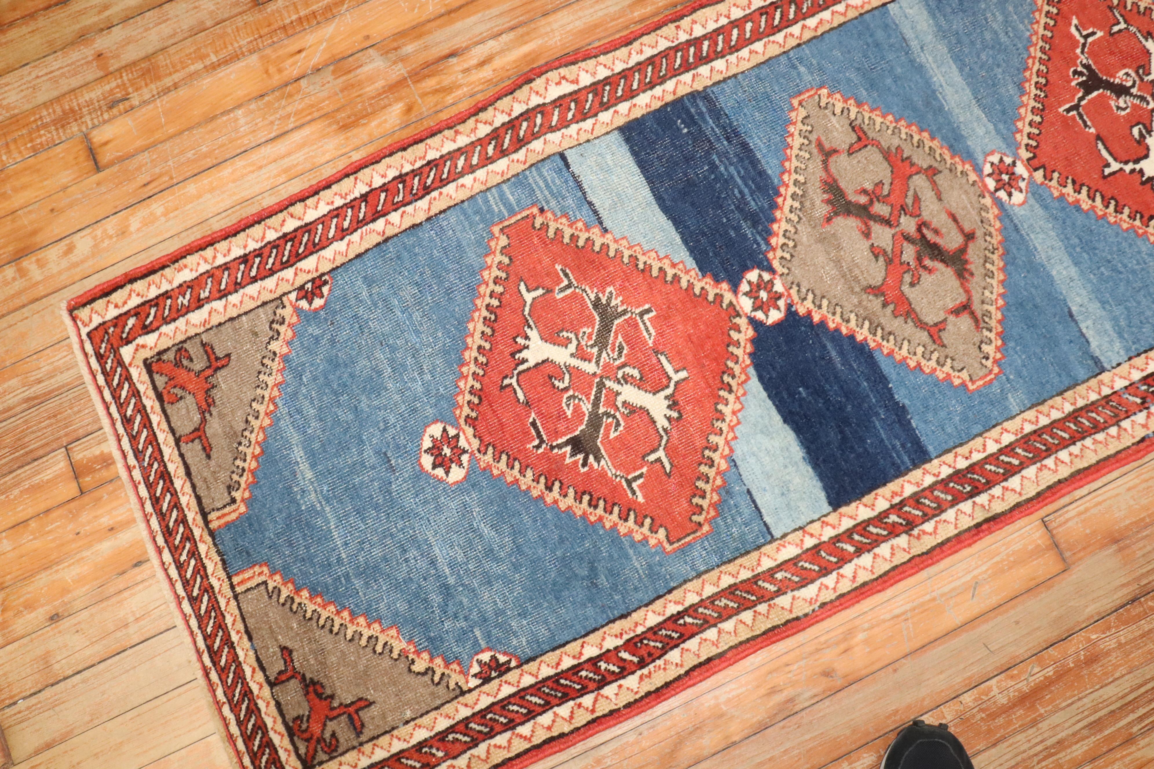 Wool Zabihi Collection Narrow Antique Northwest Persian Tribal Runner For Sale