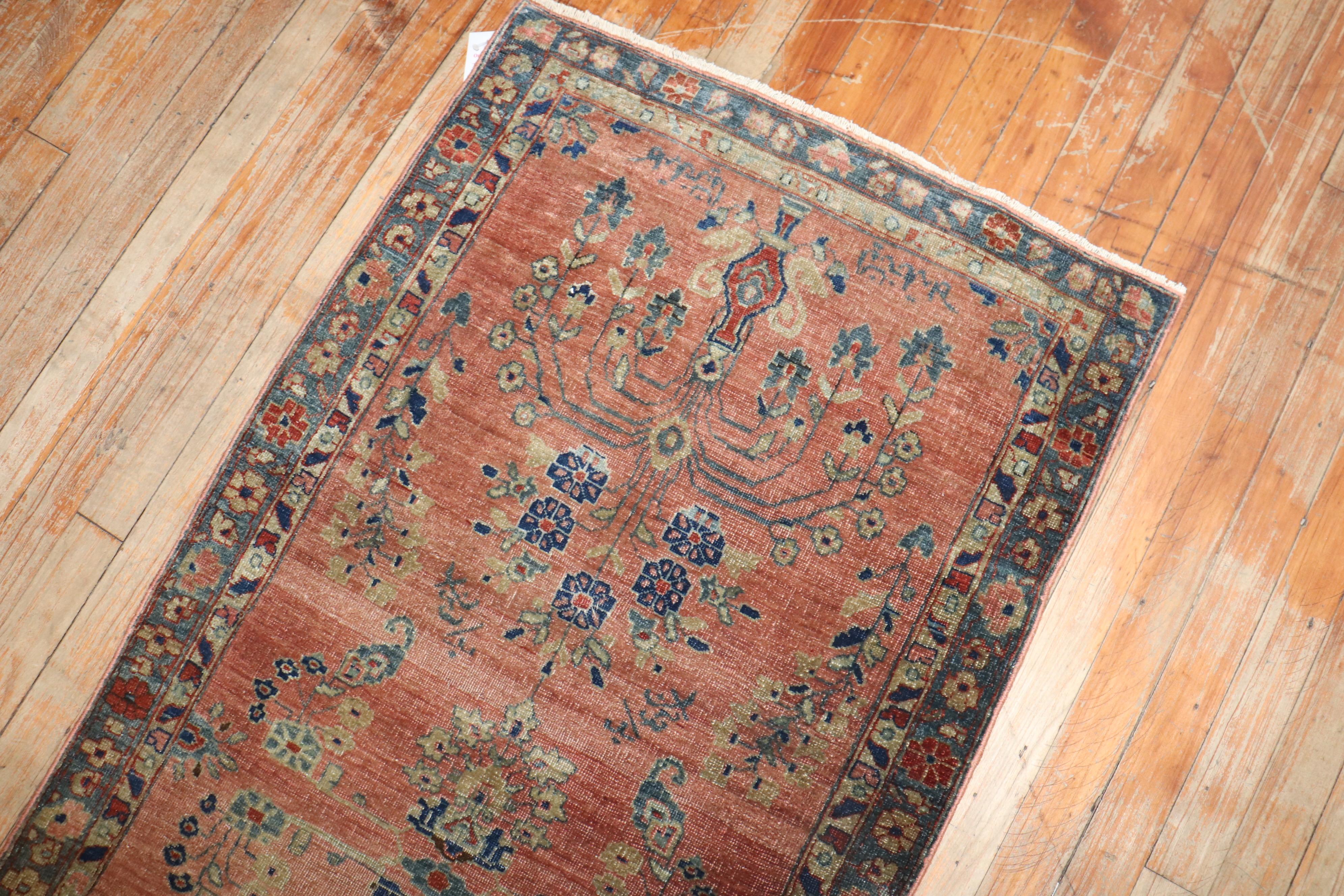 Hand-Knotted Zabihi Collection Narrow Antique Persian Kashan Runner For Sale