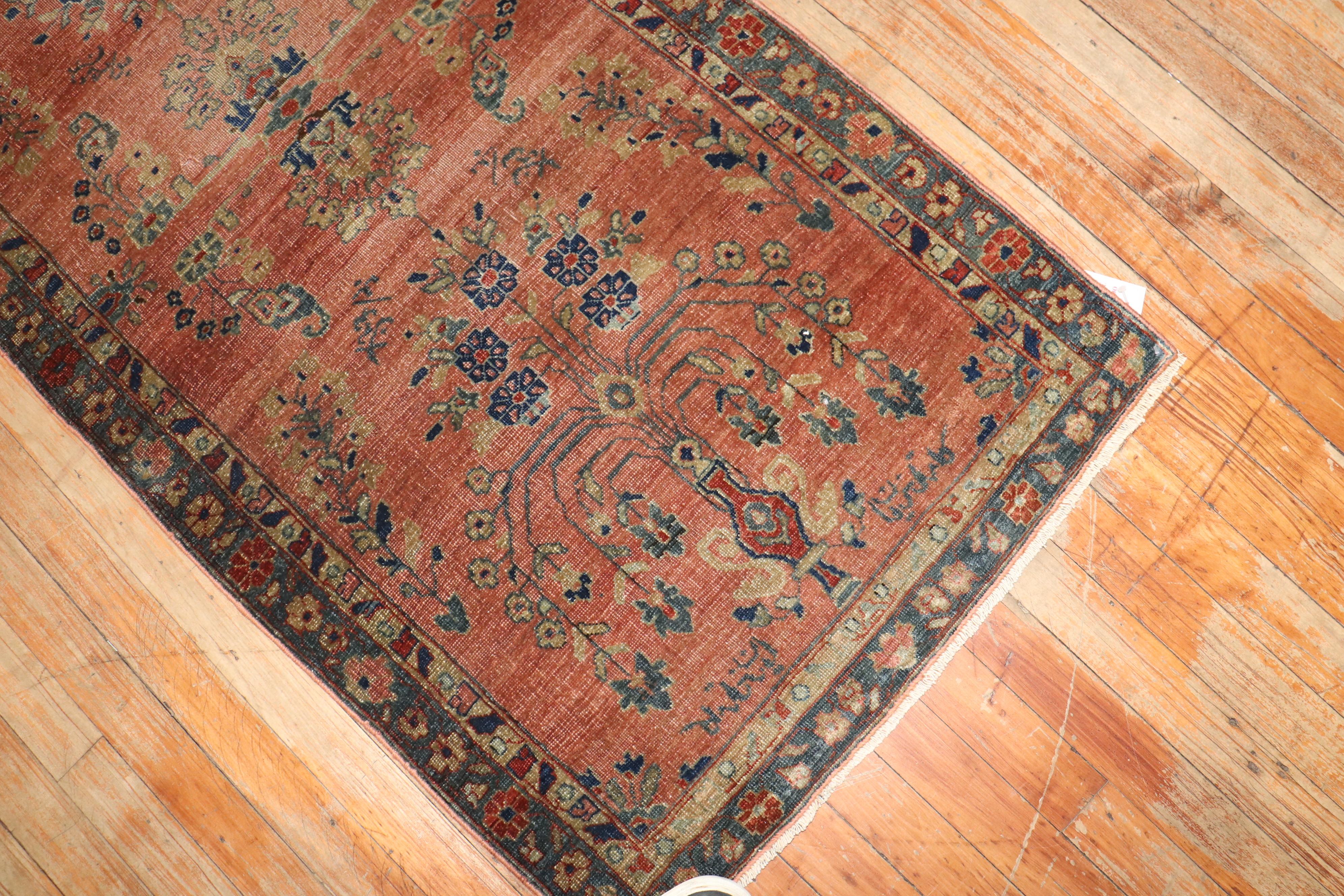 Zabihi Collection Narrow Antique Persian Kashan Runner In Fair Condition For Sale In New York, NY
