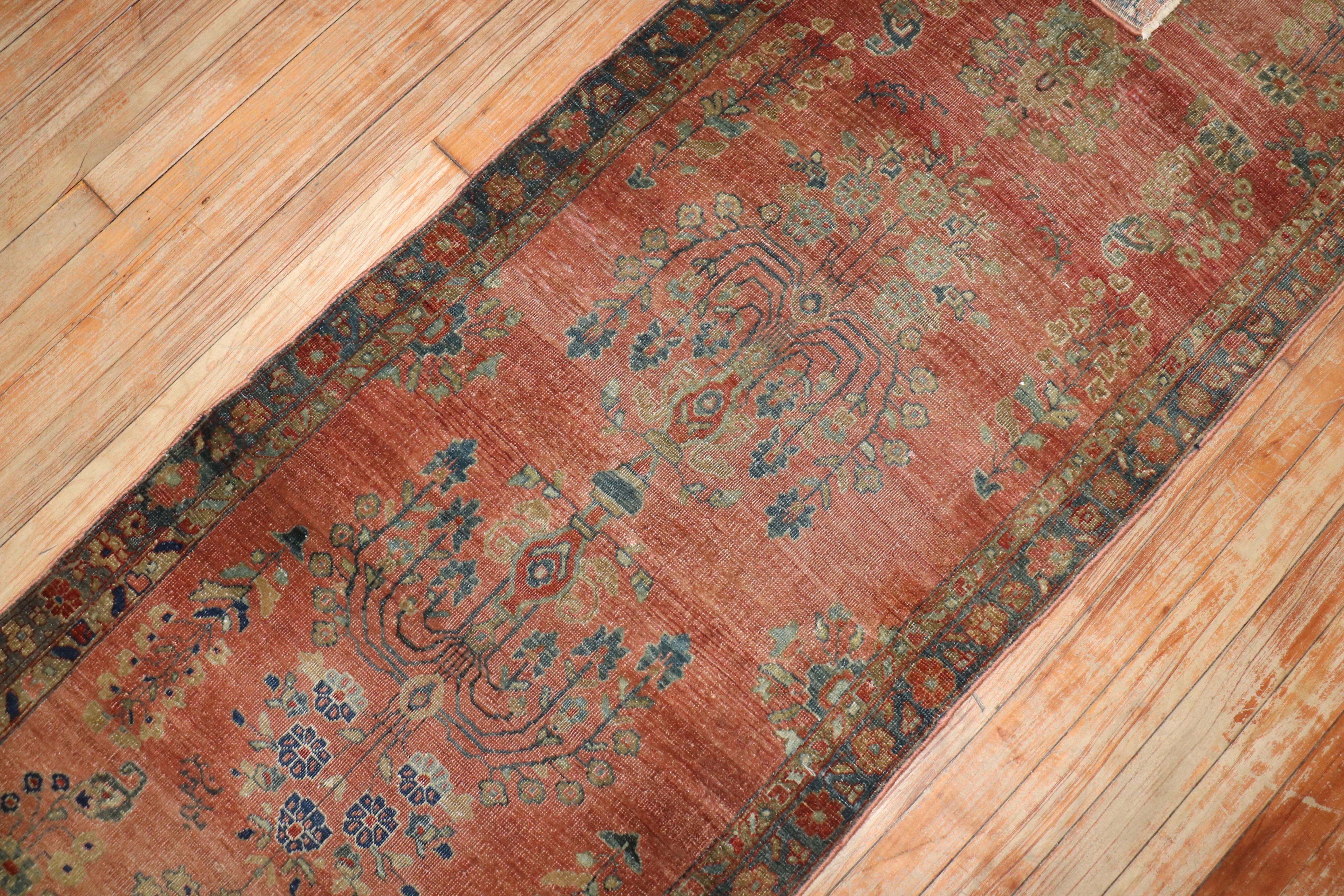 20th Century Zabihi Collection Narrow Antique Persian Kashan Runner For Sale