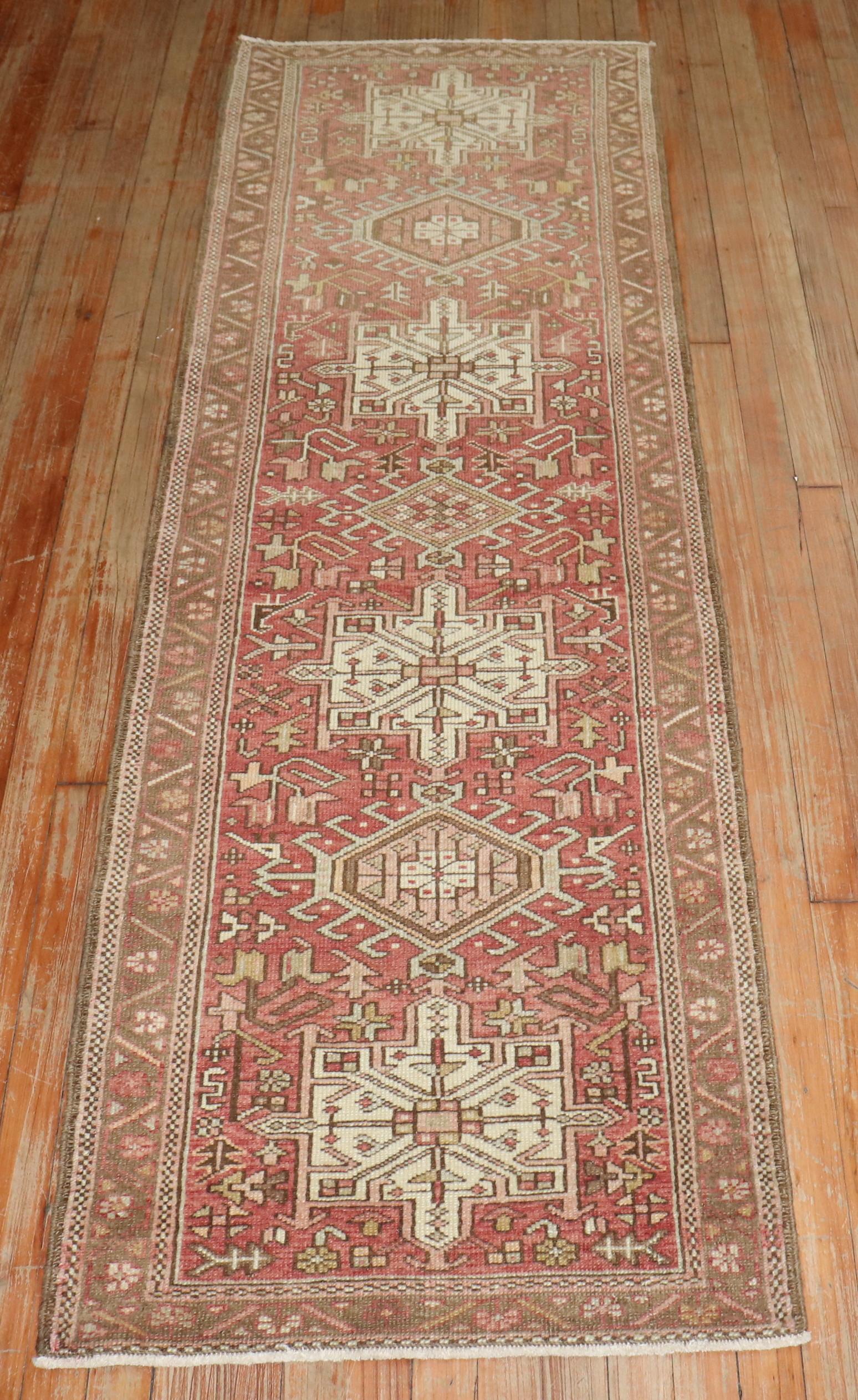 Tribal Zabihi Collection Narrow Persian Neutral Heriz Runner For Sale