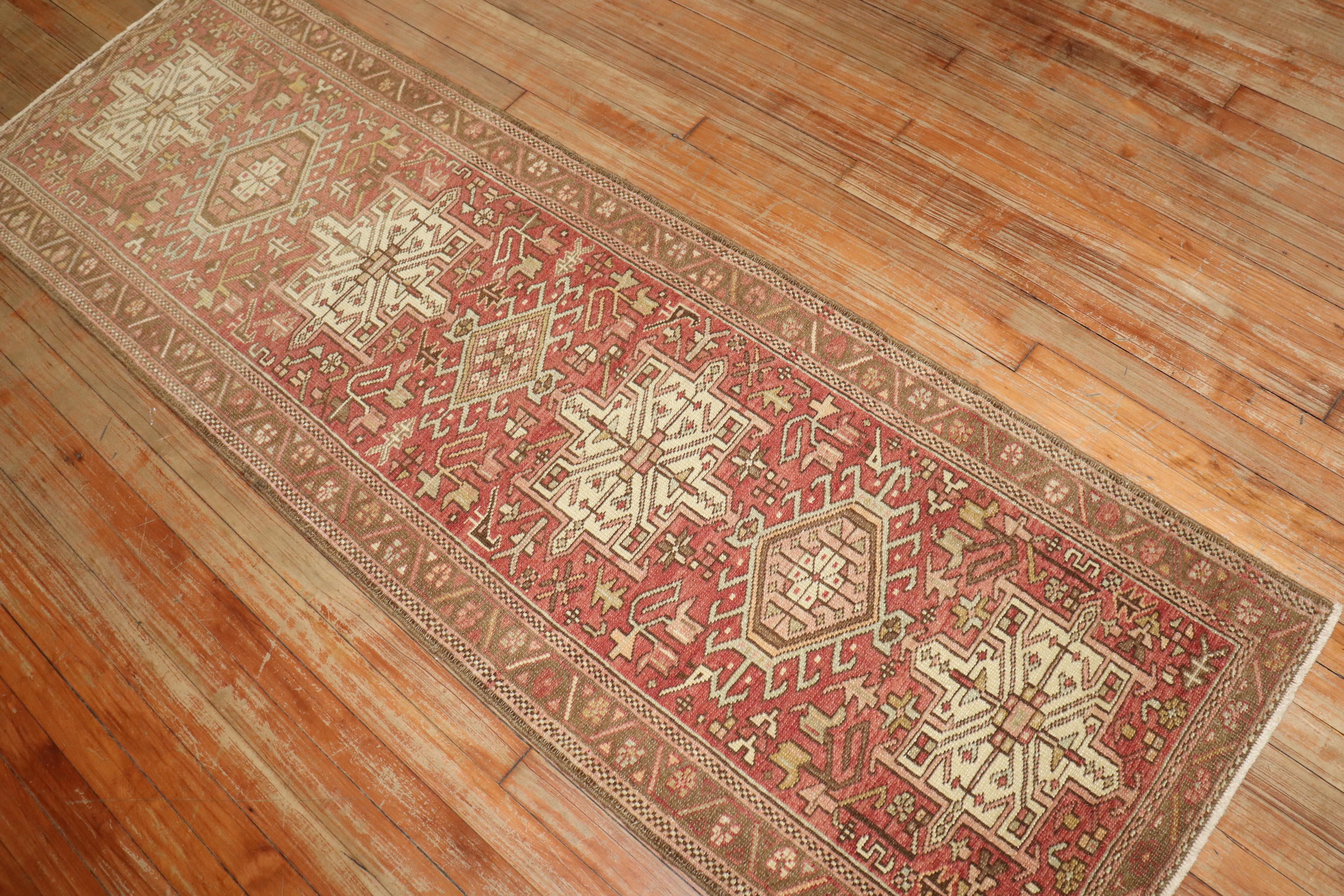 Zabihi Collection Narrow Persian Neutral Heriz Runner In Good Condition For Sale In New York, NY