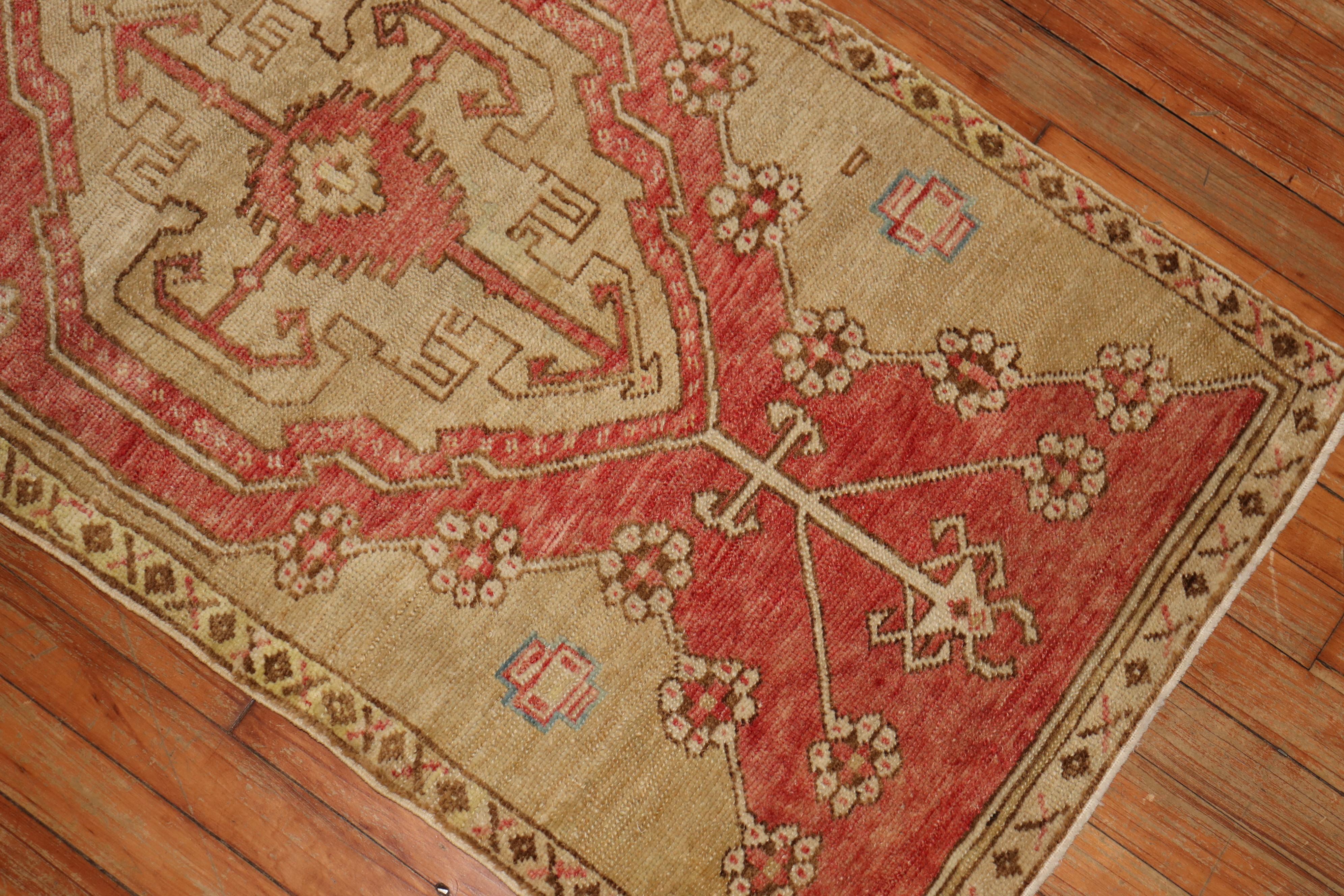 1940s Turkish Oushak Runner with a soft red ground accents in khaki, brown and light blue accents

Measures: 2' x 9'1.