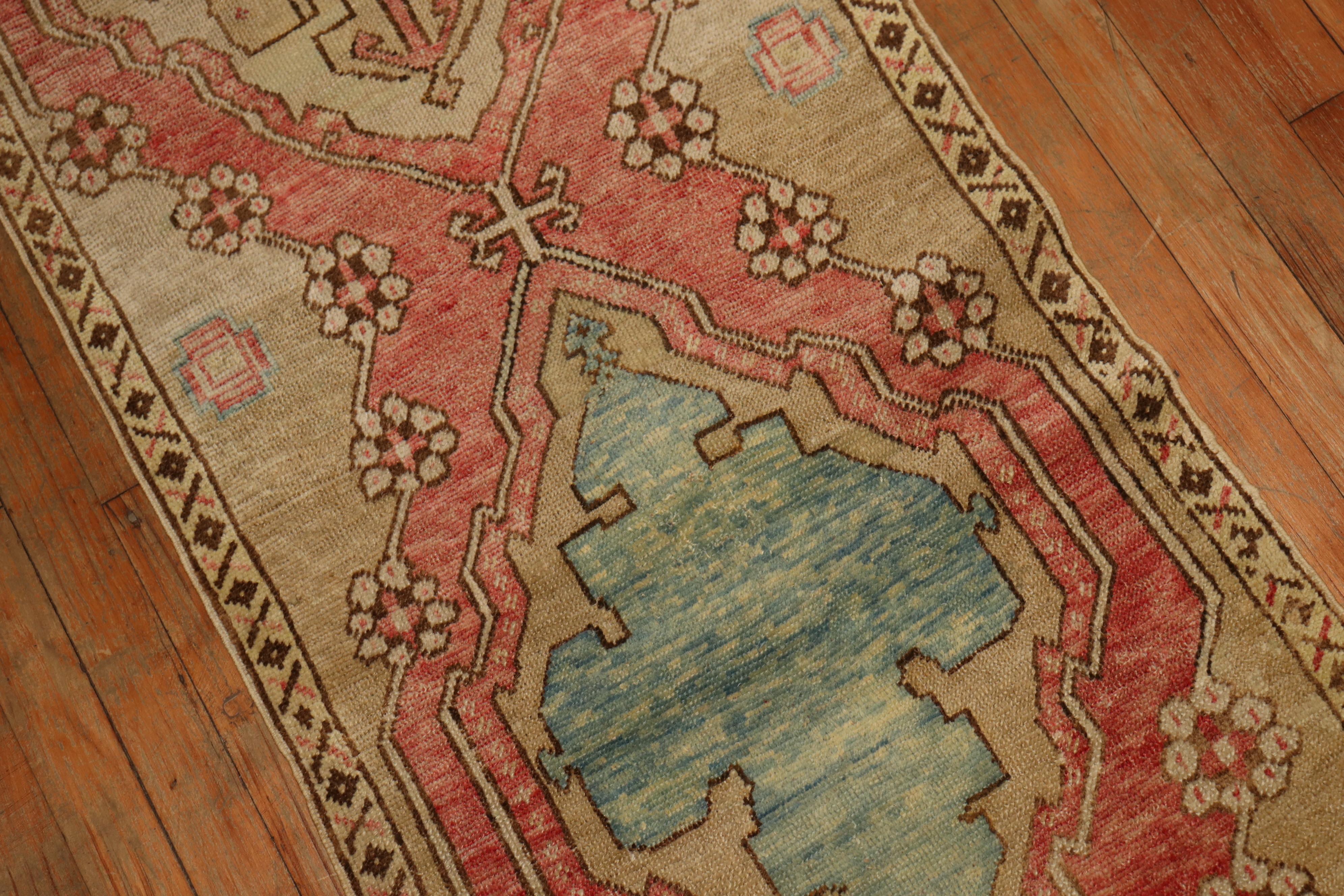Hand-Knotted Zabihi Collection Narrow Vintage Turkish Runner For Sale