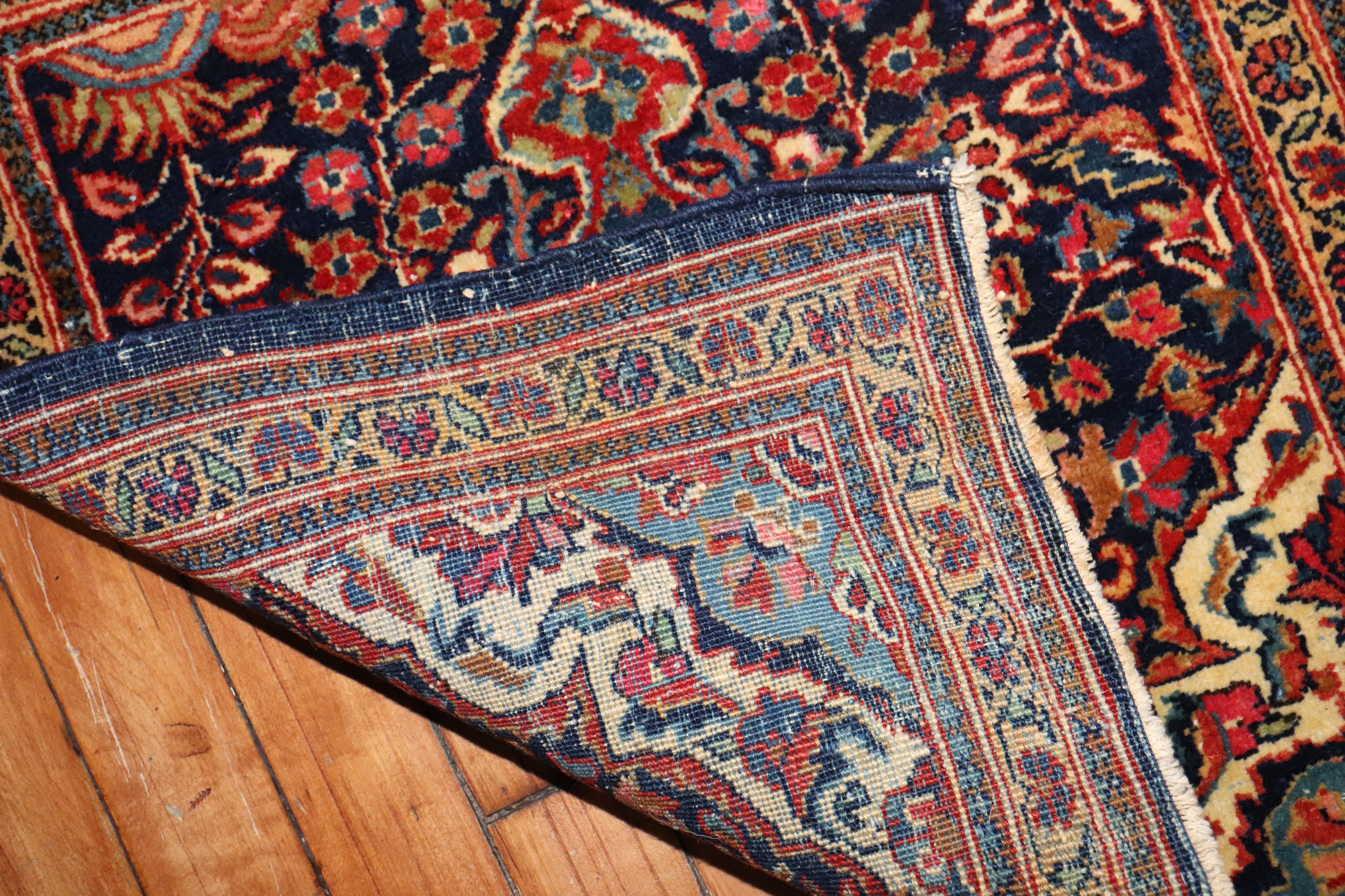 Zabihi Collection Navy Antique Persian Kashan Carpet In Good Condition For Sale In New York, NY