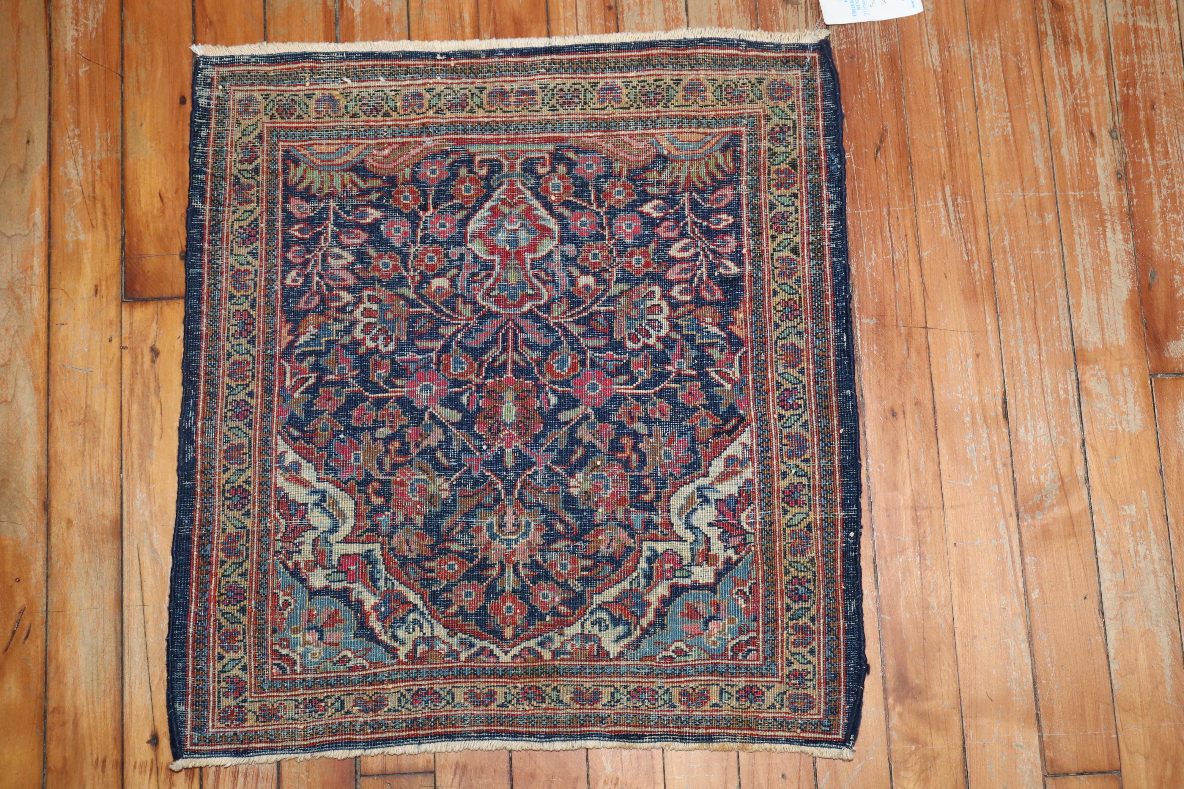 20th Century Zabihi Collection Navy Antique Persian Kashan Carpet For Sale