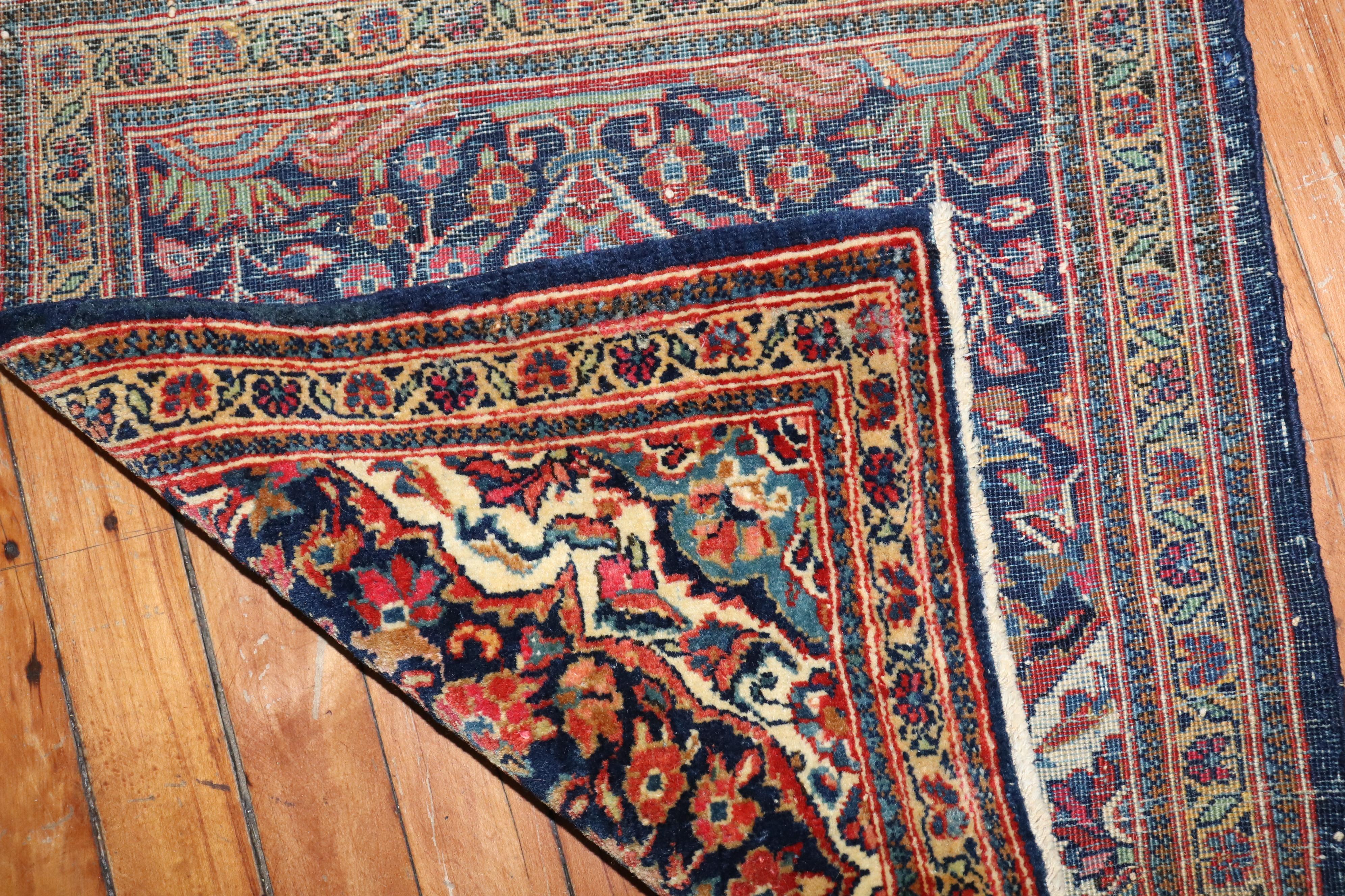 Wool Zabihi Collection Navy Antique Persian Kashan Carpet For Sale