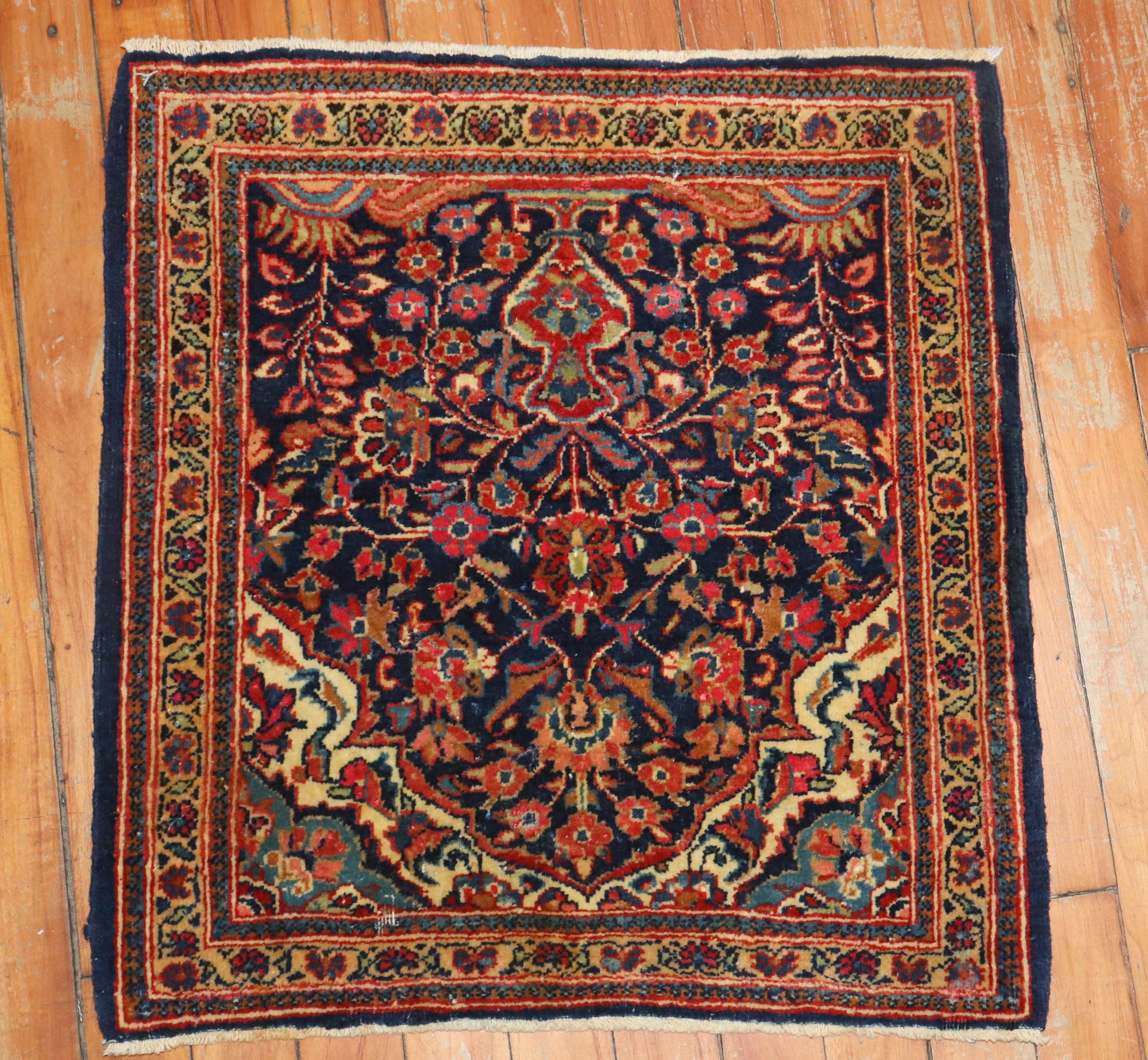 Zabihi Collection Navy Antique Persian Kashan Carpet For Sale 1