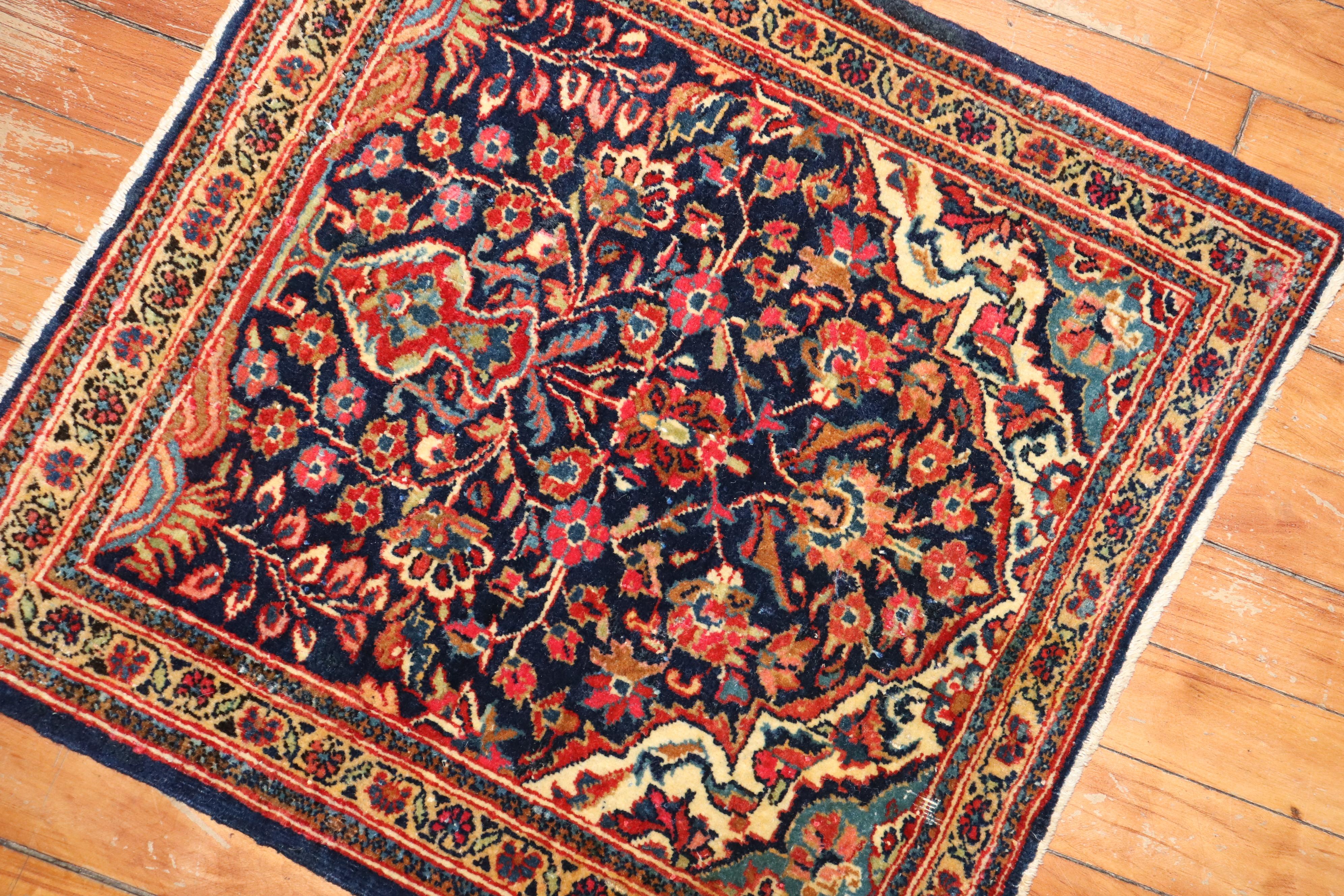 Zabihi Collection Navy Antique Persian Kashan Carpet For Sale 2