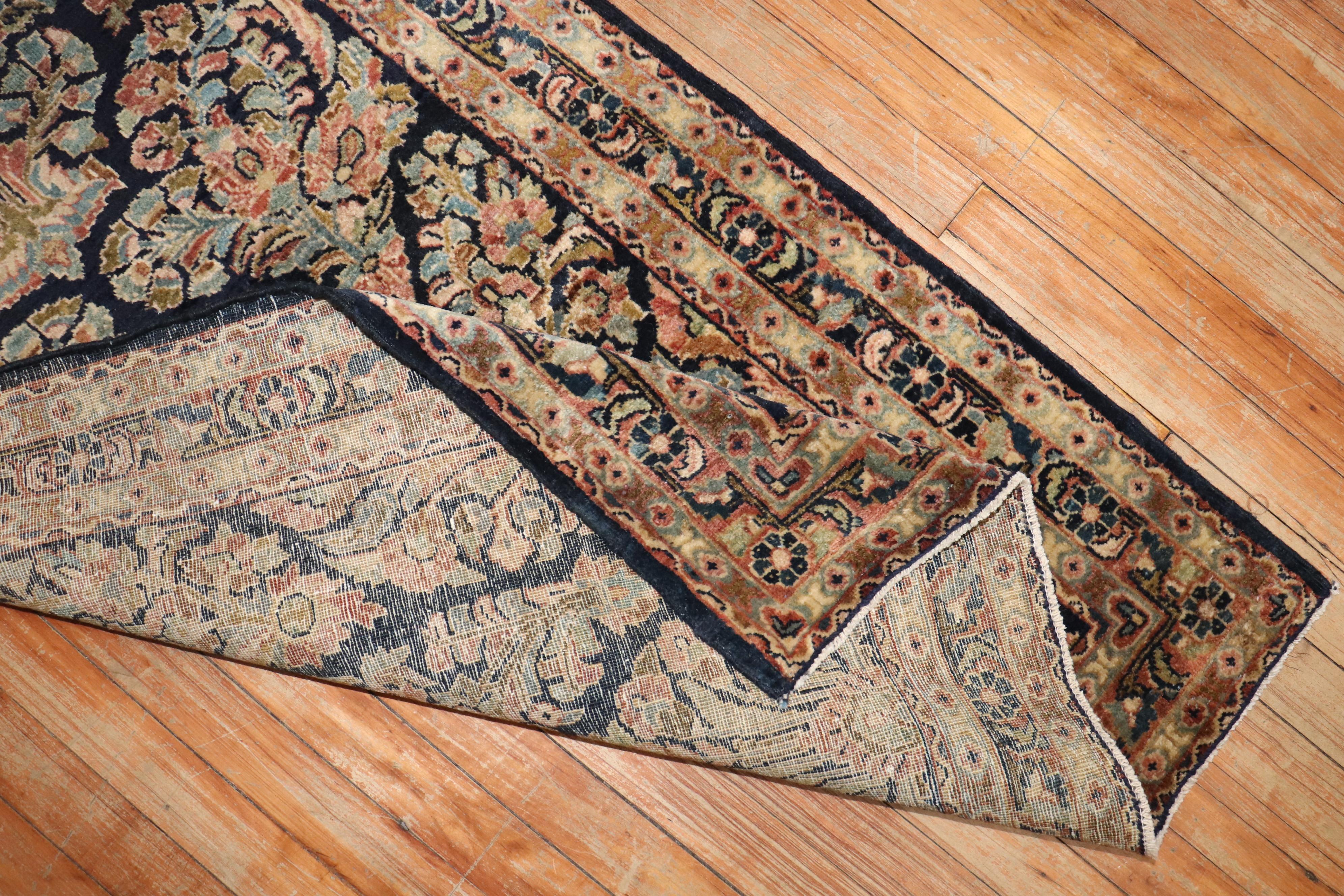 Zabihi Collection Navy Antique Persian Sarouk Runner In Good Condition For Sale In New York, NY