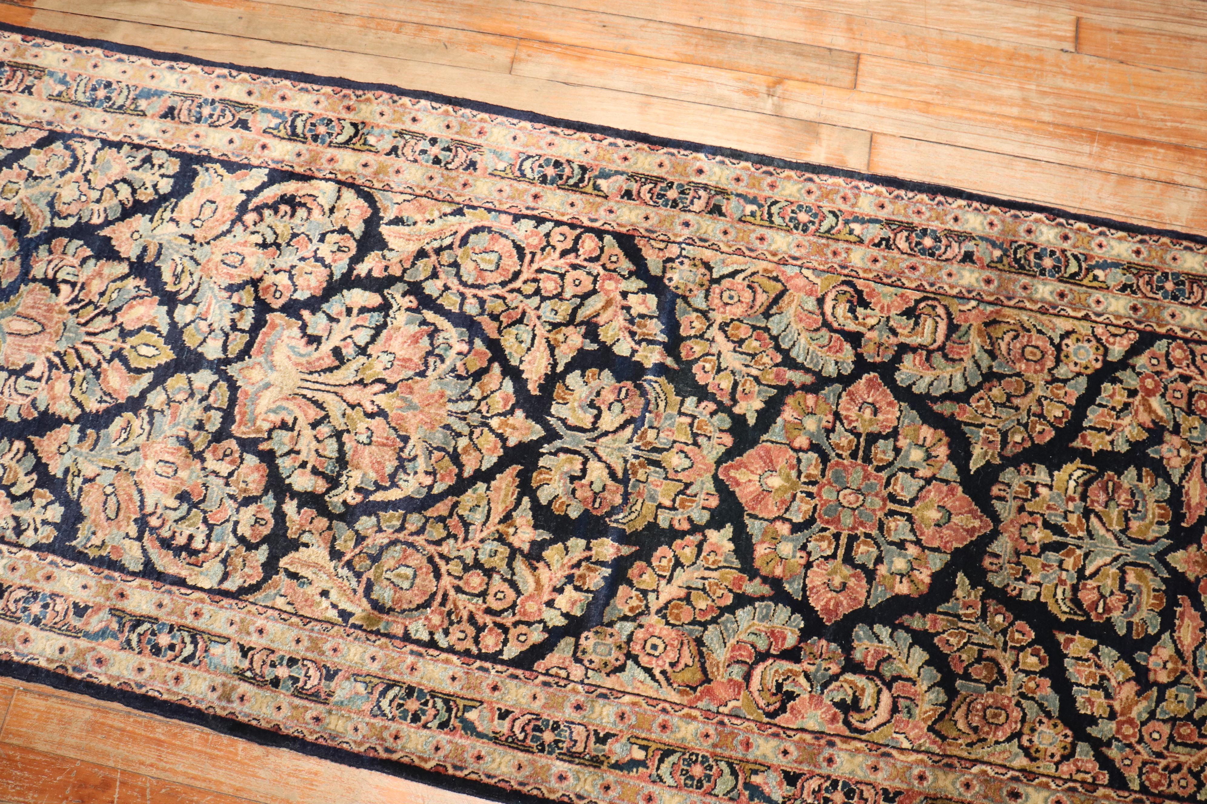 20th Century Zabihi Collection Navy Antique Persian Sarouk Runner For Sale