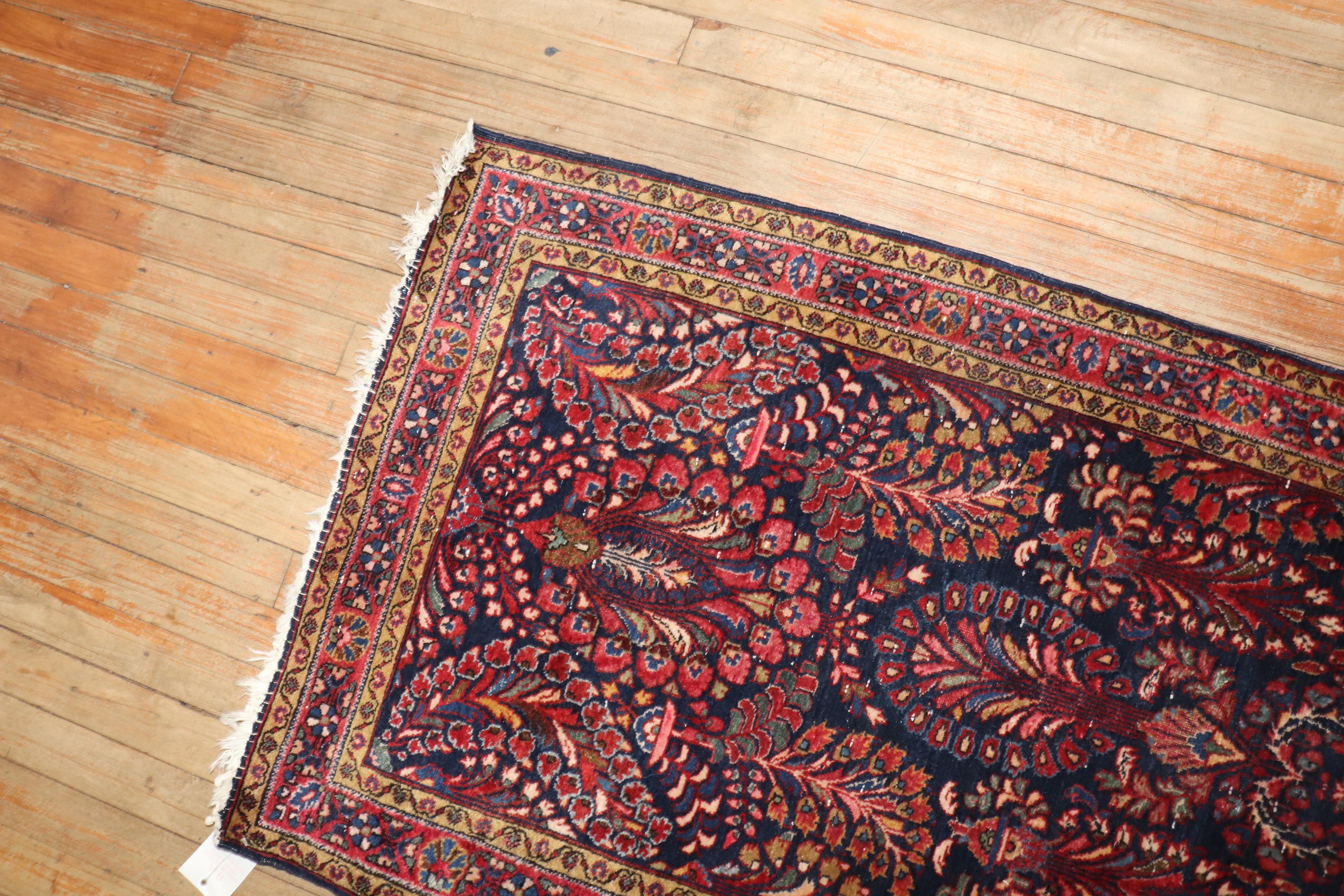 20th Century Zabihi Collection Navy Antique Persian Sarouk Small Runner For Sale